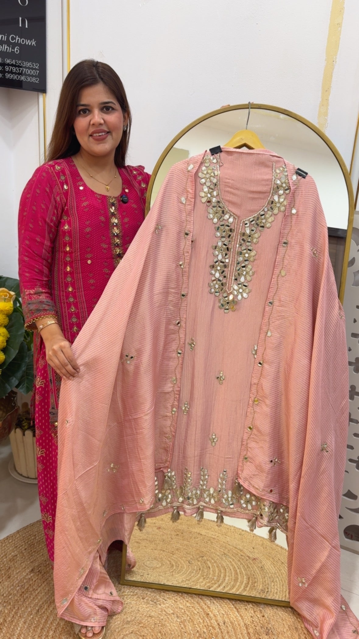 Royal and premium mirror shimmer crushed ultra luxurious suit material with premium pure dupatta detailing GF725