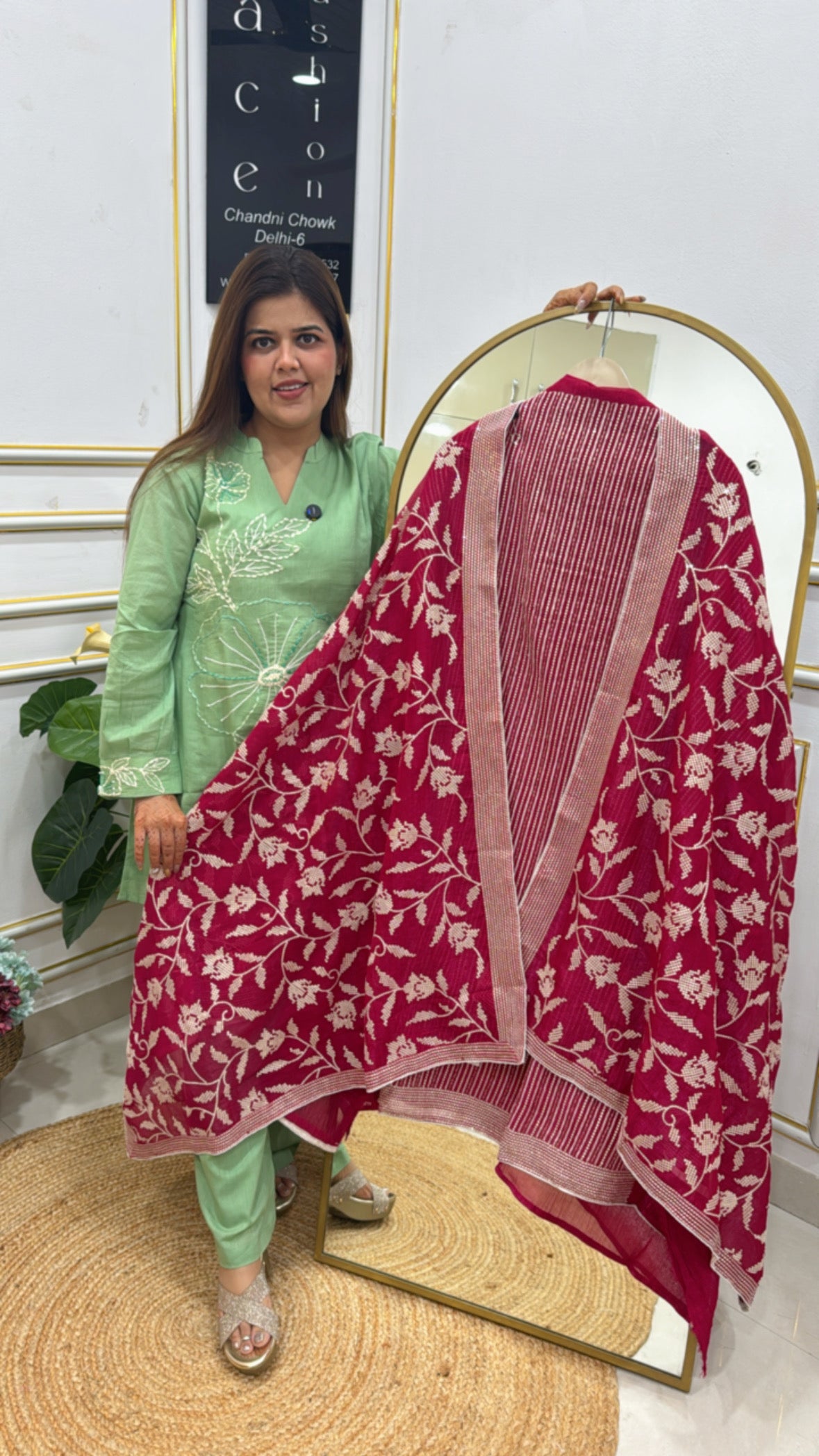 Women's Pure Crushed Fabric Suit with Shimmer Silk Shine &amp; Embroidered Dupatta GF 262