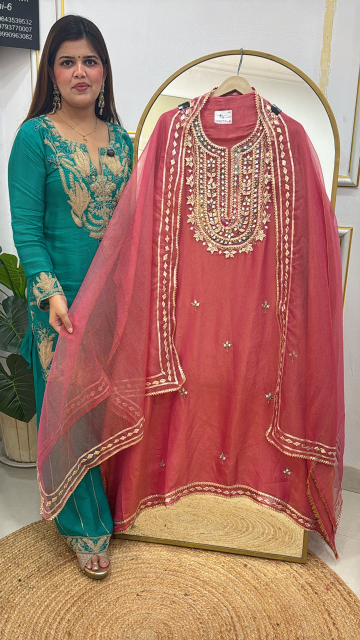 Premium pure gota work suit pure shimmer silk material with organza dupatta GF613