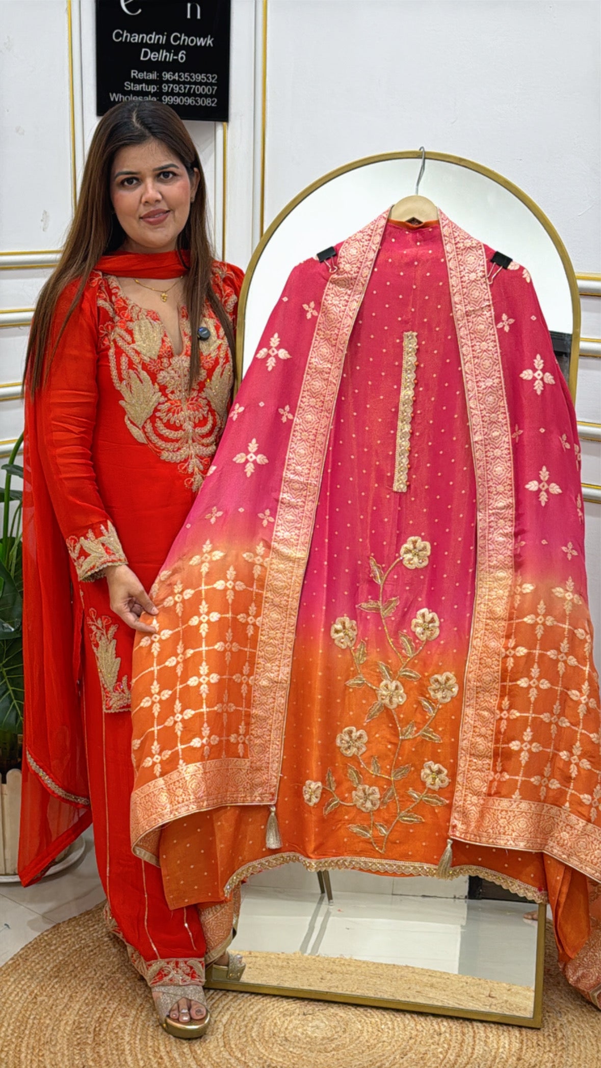 Partywear special pure shimmer silk suit material with complete handwork detailing with ombre detailing GF507