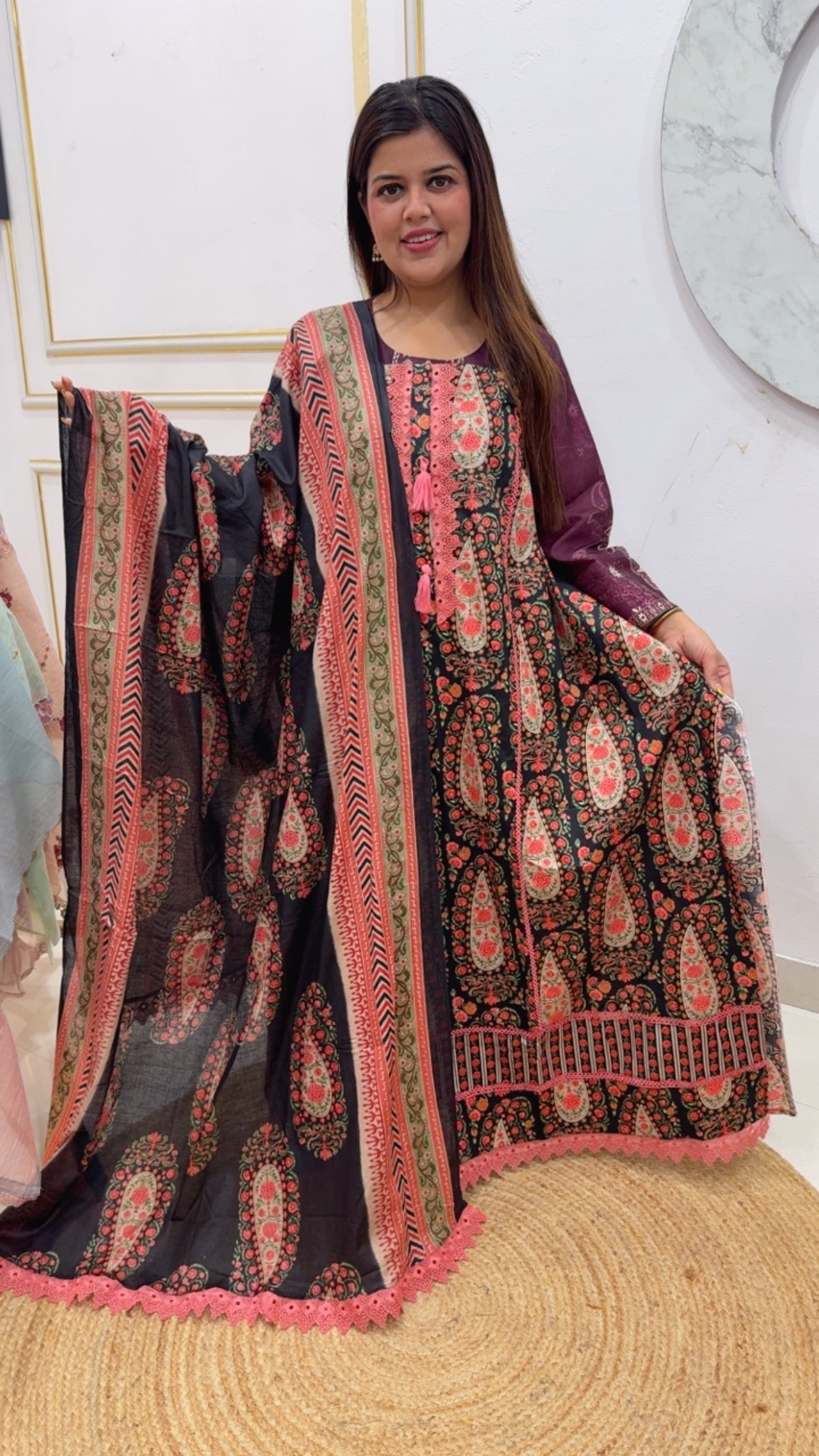 Pure cotton super Summerish casual cotton suit material along with pure cotton dupatta with printed cotton bottom GF1137 BLACK