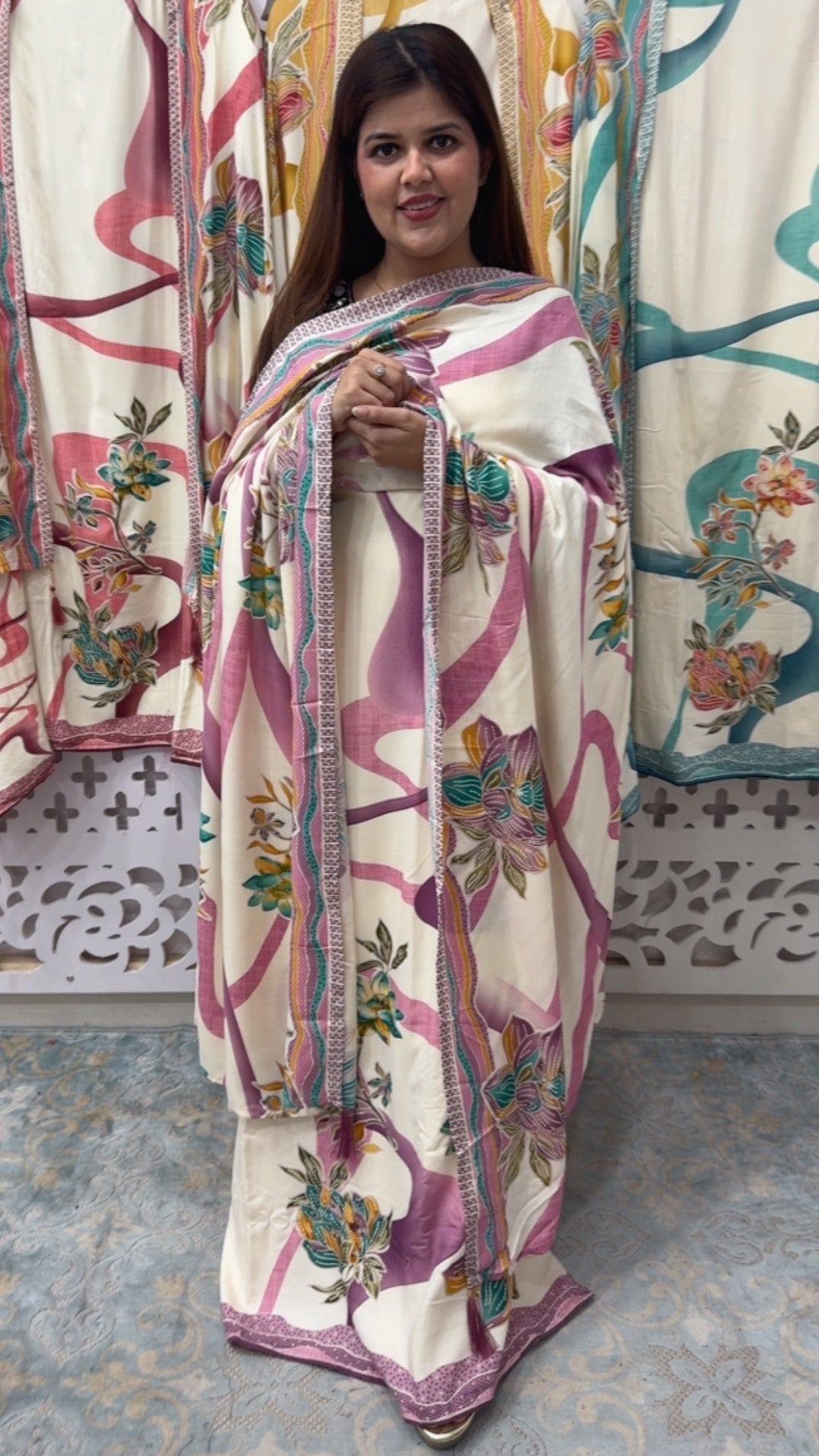 Latest Sober and digital printed super soft pashmina suit material with pashmina shawls and pashmina bottom GF818