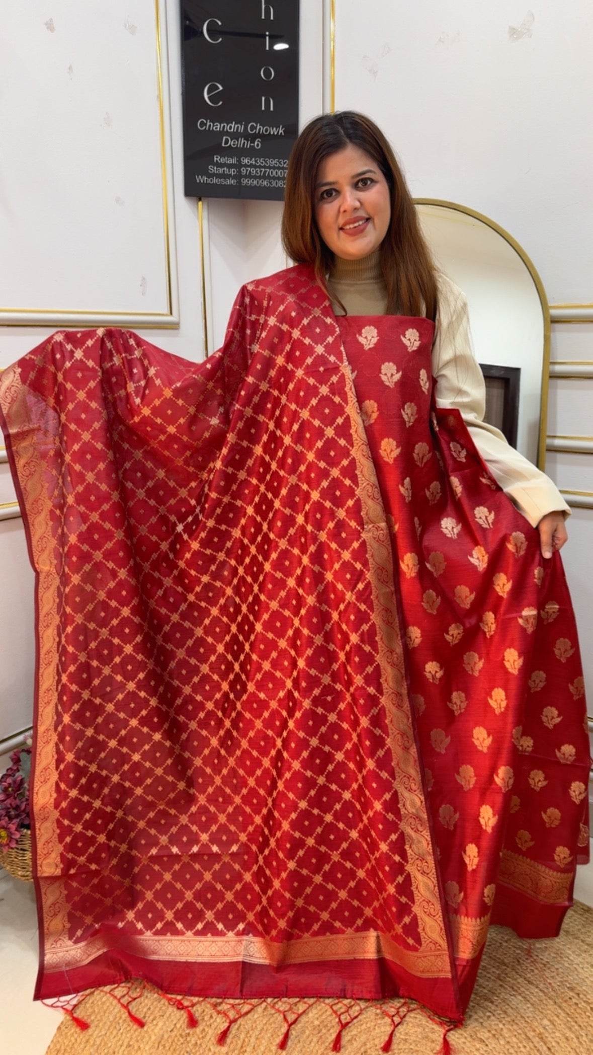 Classy and Royal full weaved raw Chanderi silk suit material along with weaved silk dupatta GF868