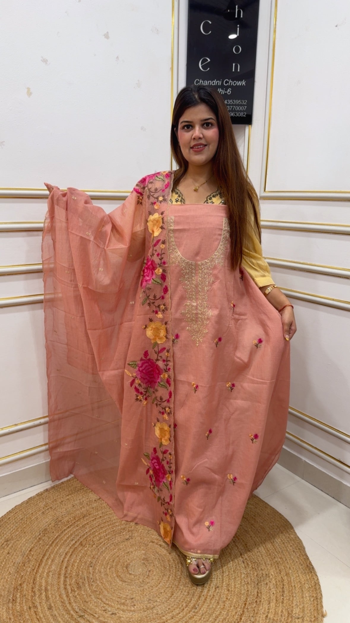 Summer special pure Mul Mul cotton Summerish and royal suit material with beautiful embroidery work dupatta GF1141 PEACH