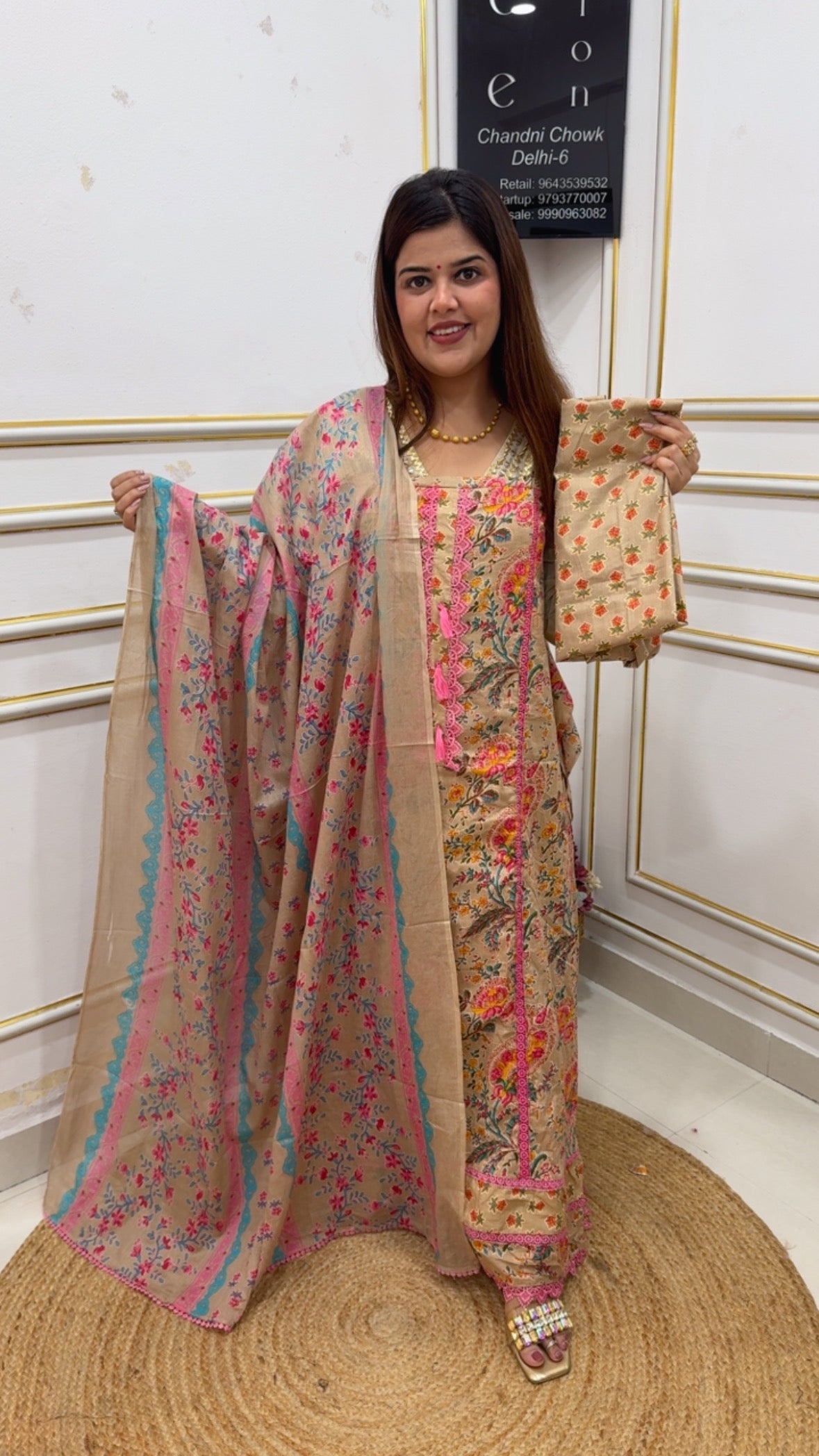 Summer special very pretty pure cotton printed suit material along with cotton dupatta and printed cotton bottom GF1150 CHAMPAIGNE BEIGE