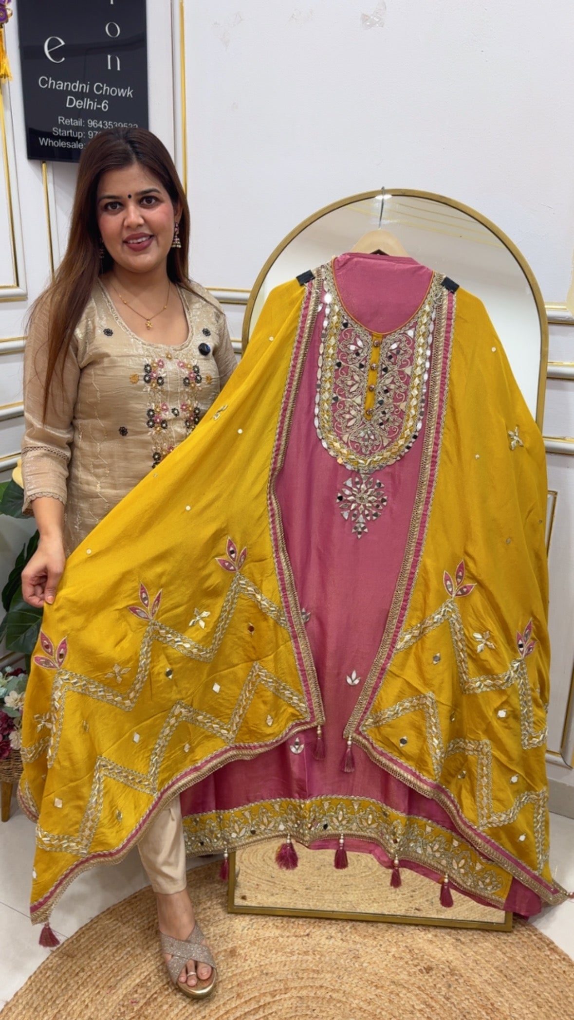 Partywear special pure silk premium Gota work mirror work premium heavy full length designer dupatta work suit material gf766