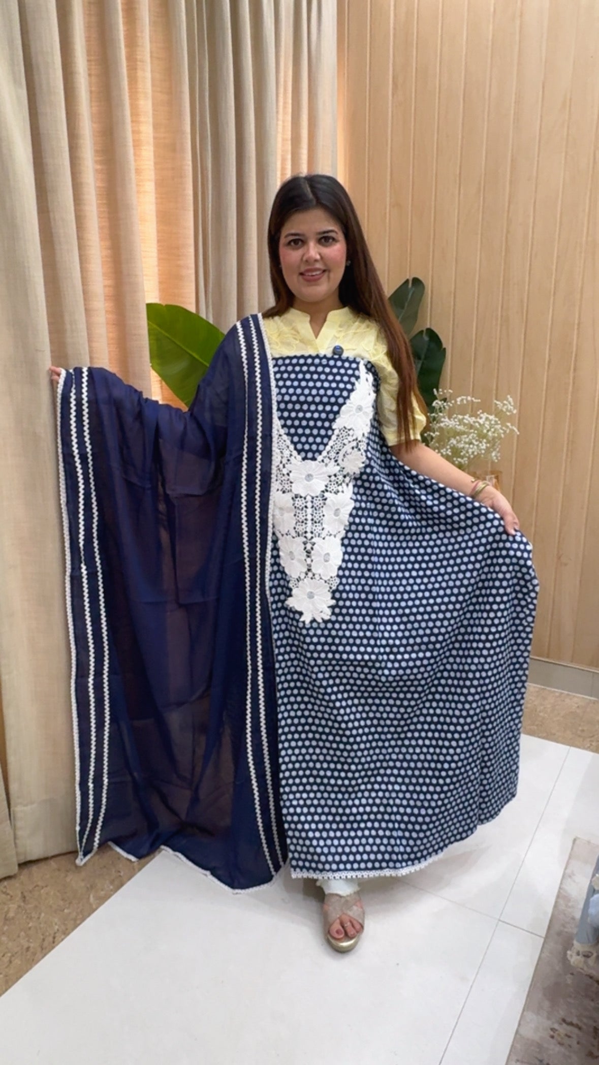 Pure cotton polka style timeless elegance super cool cotton suit material with cotton dupatta and cotton bottom GF1169 Blue