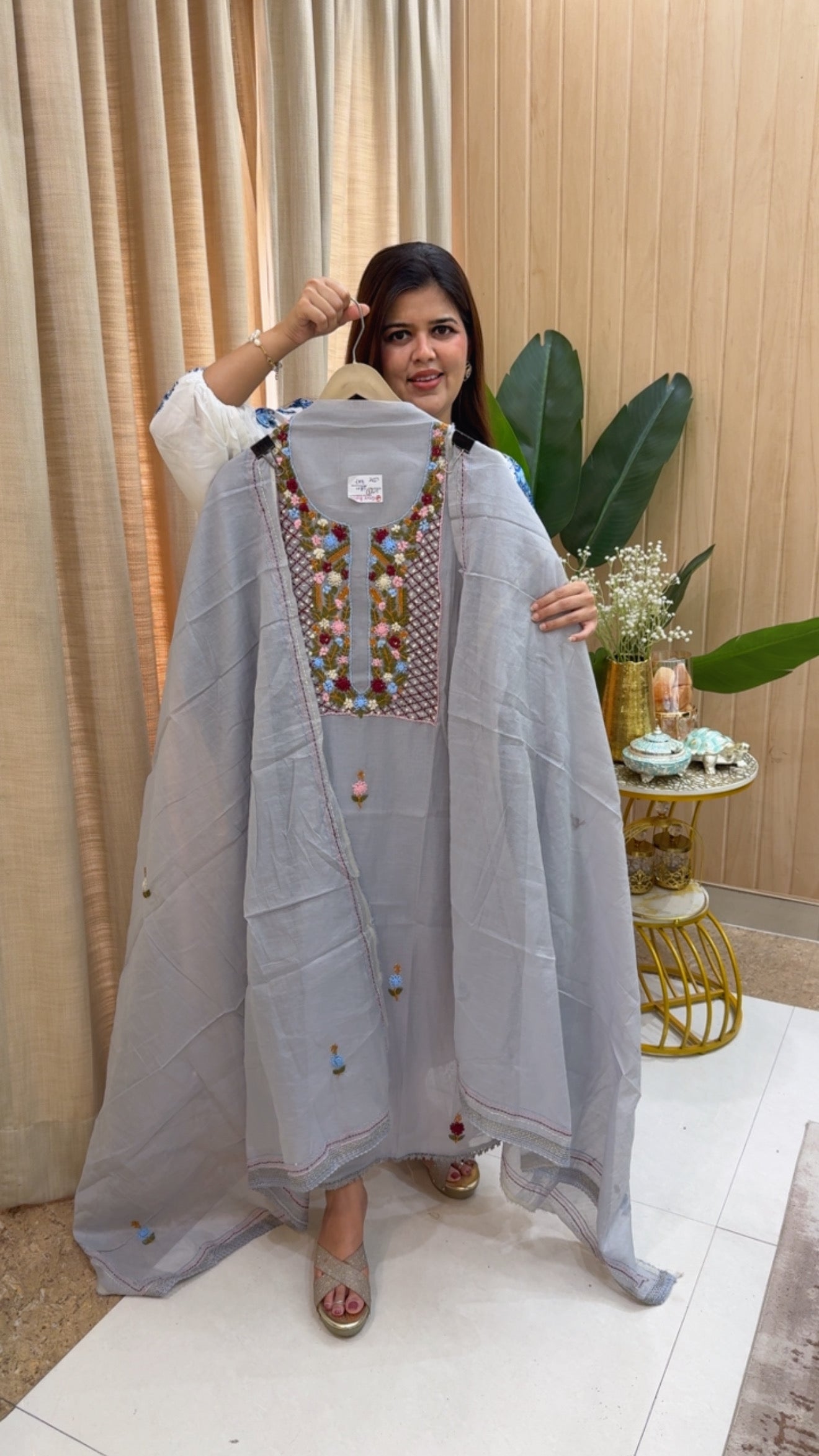 Premium quality Kantha handmade embroidered Mul Mul suit material along with premium Mul Mul dupatta GF1188