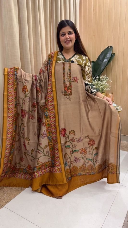 Royal and Designer premium Maheshwari silk printed suit material along with premium beautifully printed Maheshwari silk dupatta gf1209 Beige