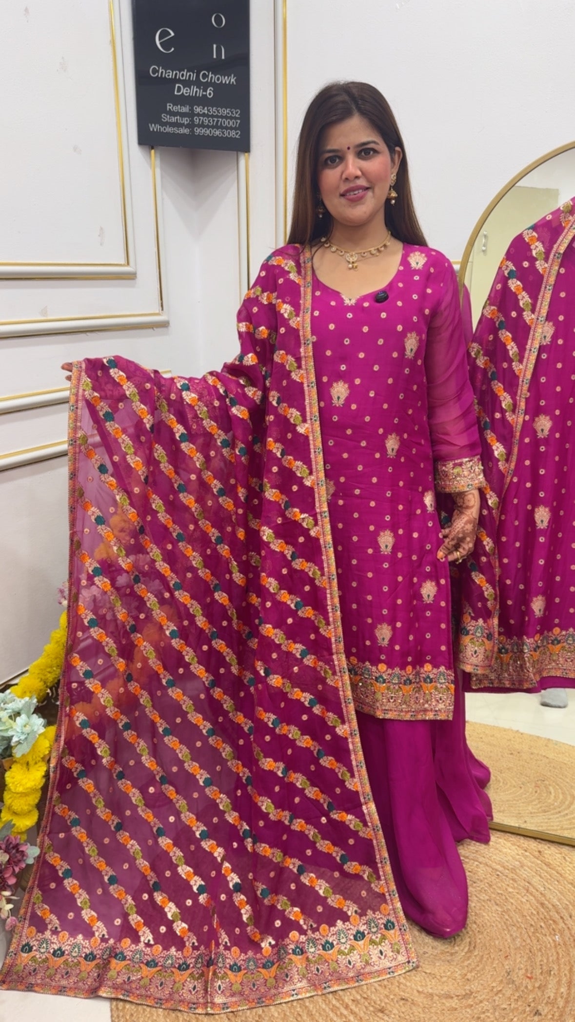 Ready to wear pure viscose silk weaved suit with premium pure viscose bottom flappers along with premium full length viscose weaved dupatta (upto size 46) GF 749