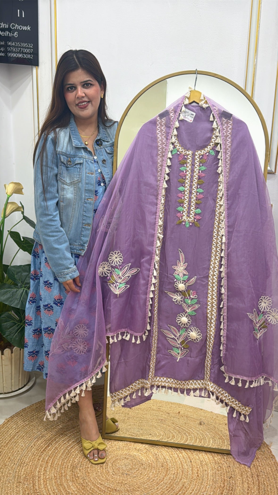 Premium Boho-Style Organza Unstitched Suit with 3D Detailing, Mirror Work &amp; Lace Accents GF 304