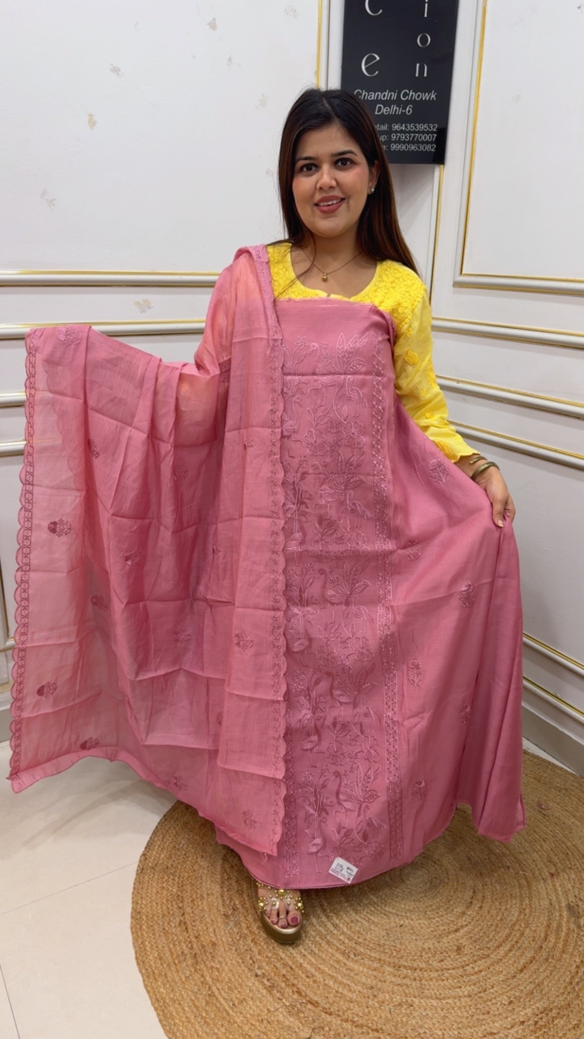 Summer special cotton Mul full flamingo embroidery detailing suit material along with full dupatta work gf1203 Orchid Pink