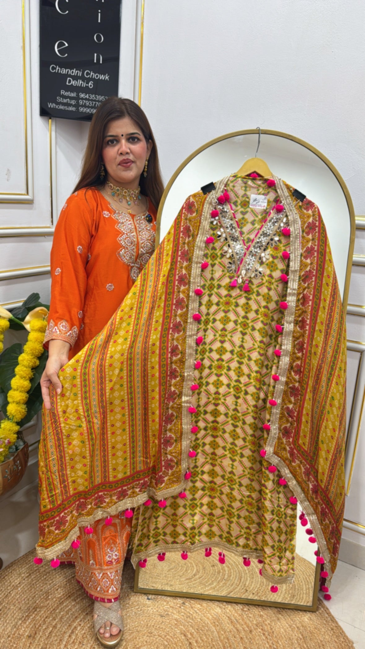 Designer super luxurious organza silk patola printed mirror neck handwork suit material GF 650