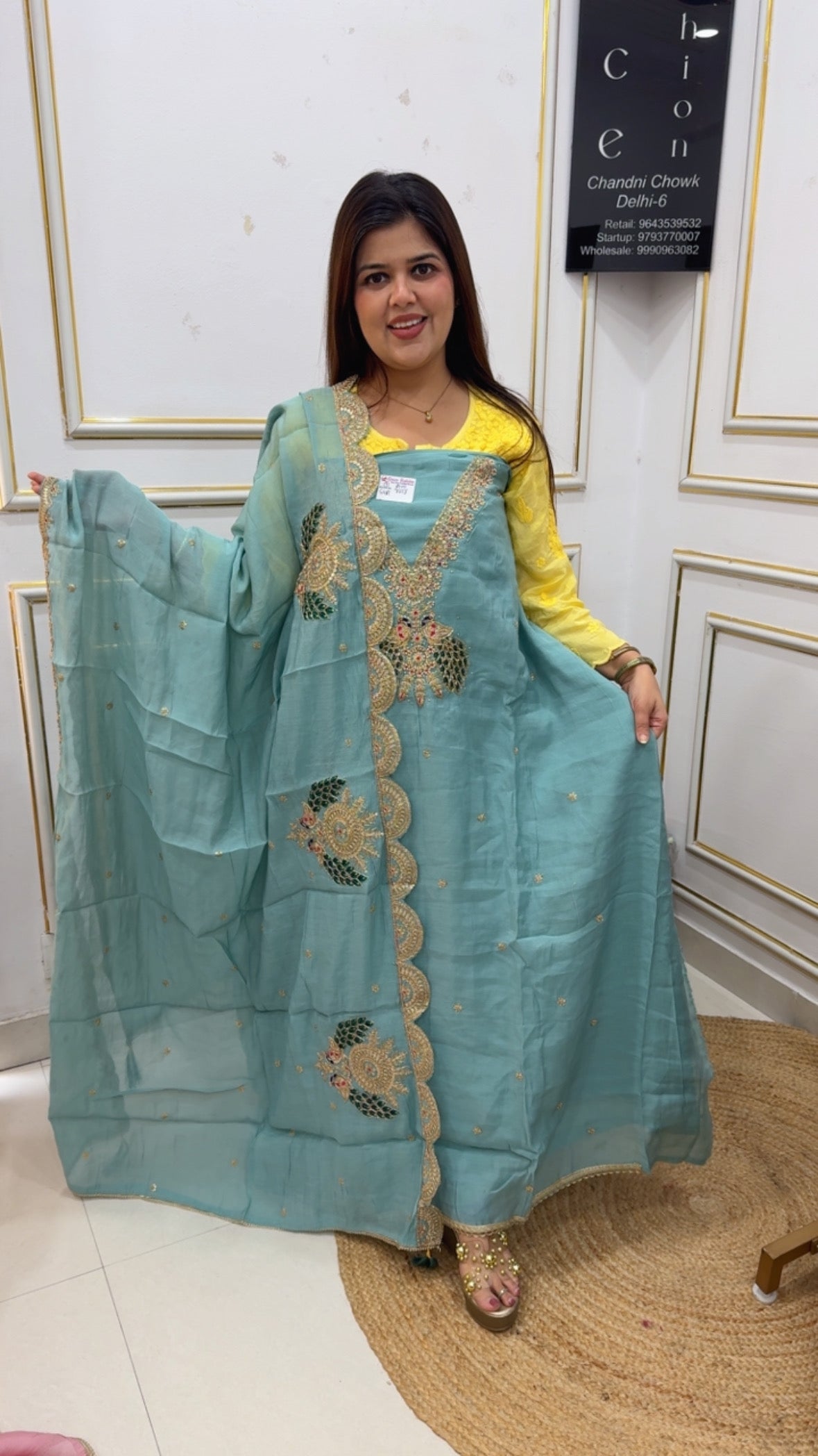 Summer and partywear exclusive cotton Moddal silk handwork detailing suit material along with premium quality handwork dupatta gf1204 TEAL