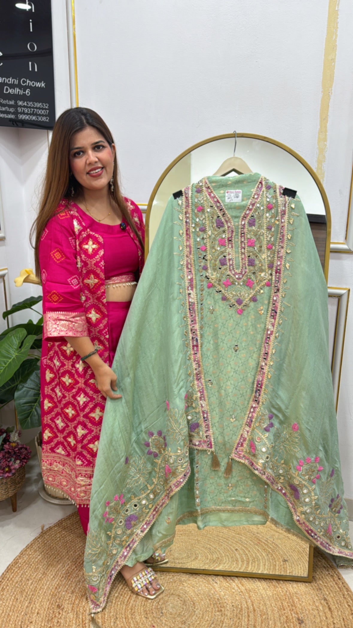 Latest and trending pure weaved silk suit material along with heavy manual gota mirror work all over shirt and dupatta GF 531