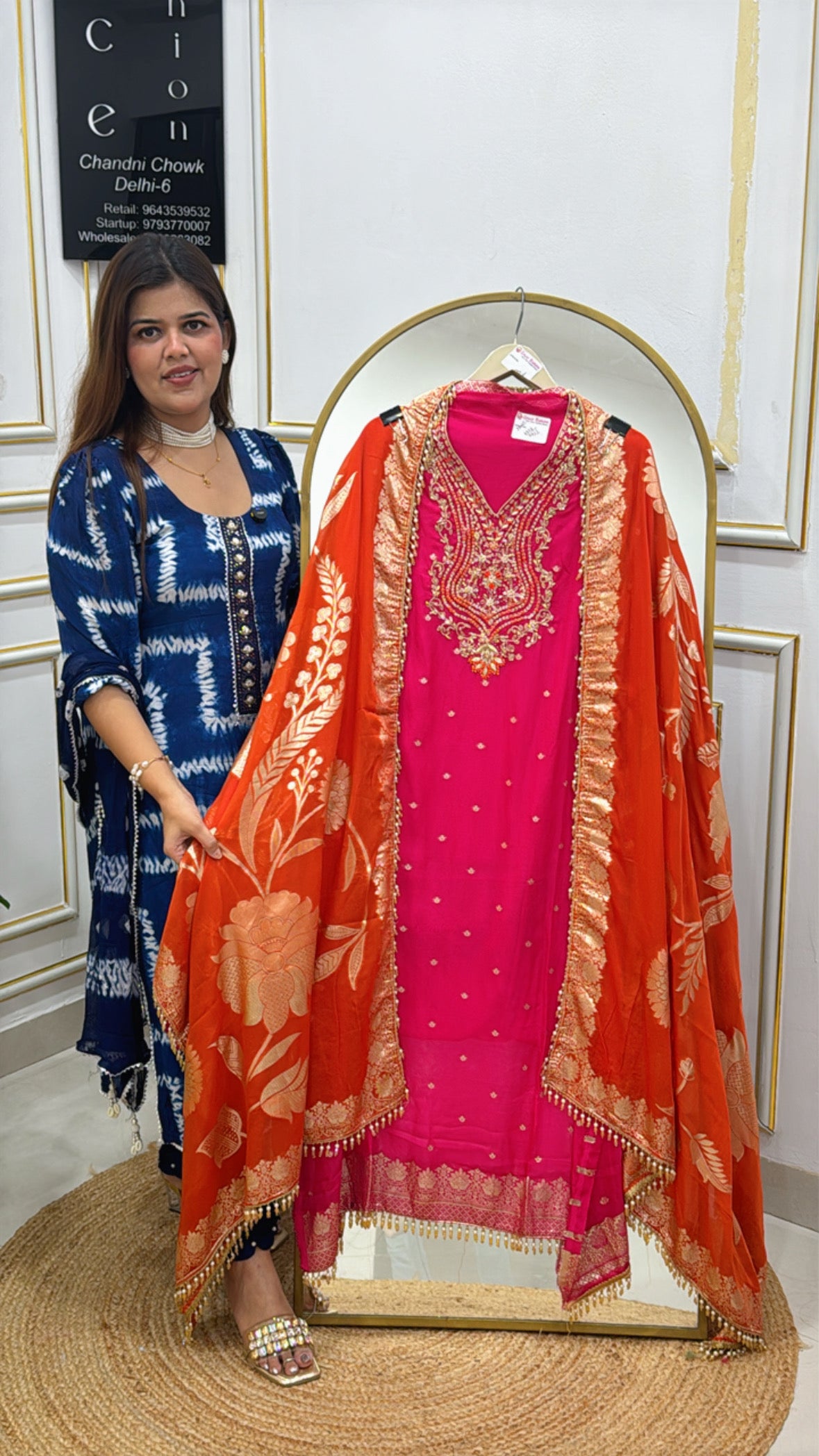 Wedding &amp; Partywear Special Handwork Pure Organza Silk Suit with Weaved Dupatta GF 568