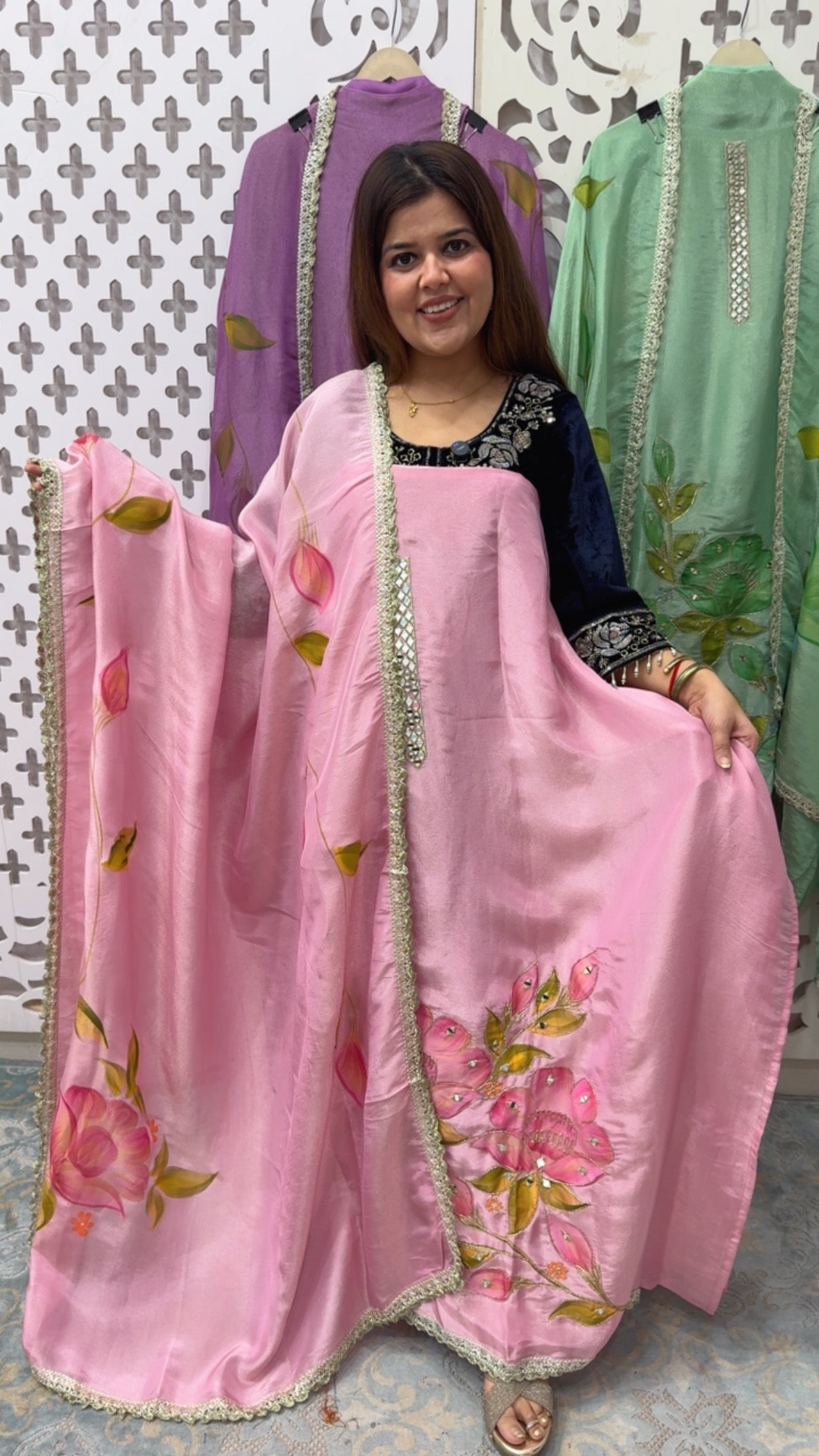 Jackpot design premium pure Organzza silk with paint brush designer concept along with brush paint dupatta GF822