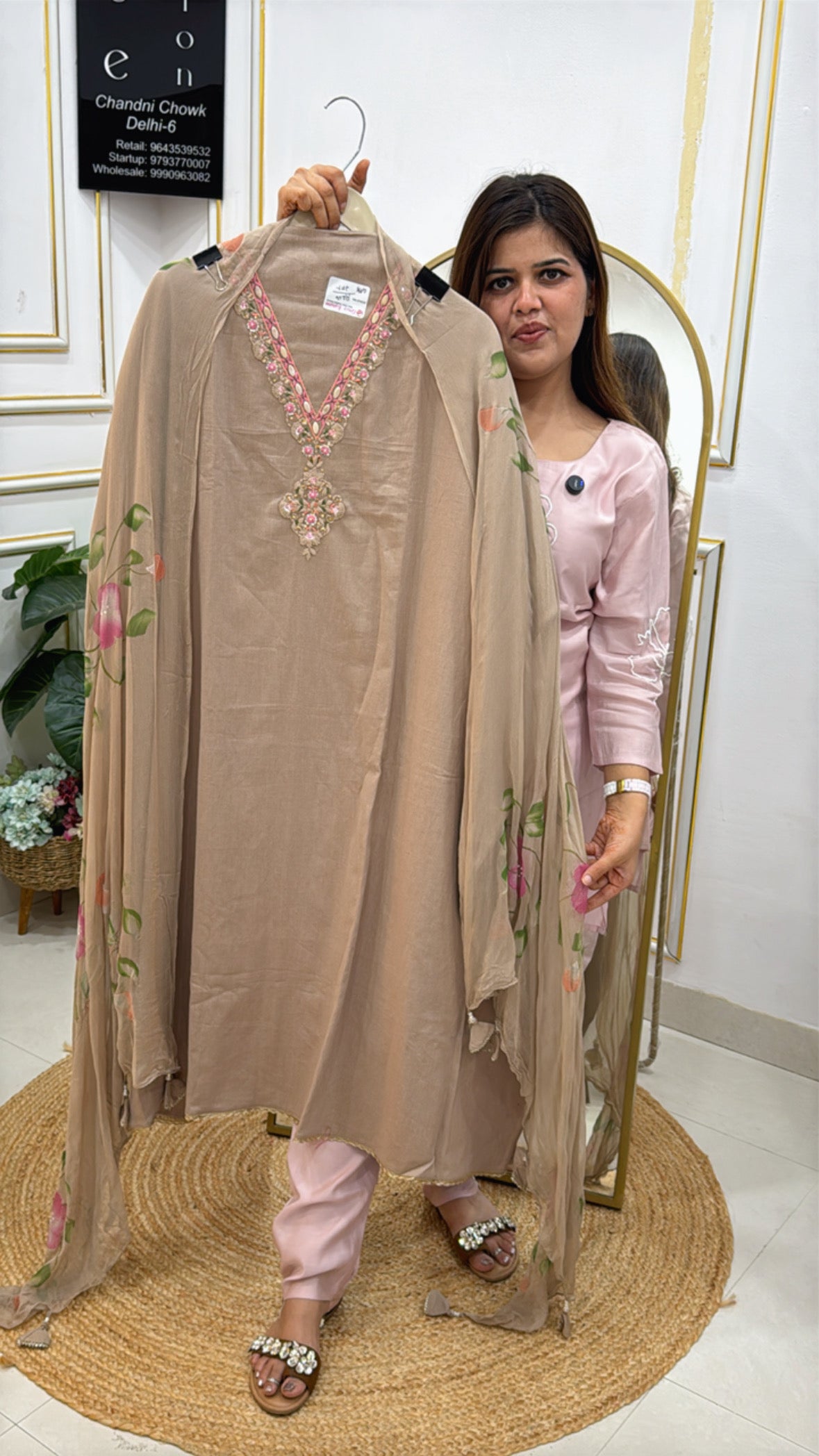 Pure Heavy Khadi Linen Suit with Brush Painted Chiffon Dupatta GF 466