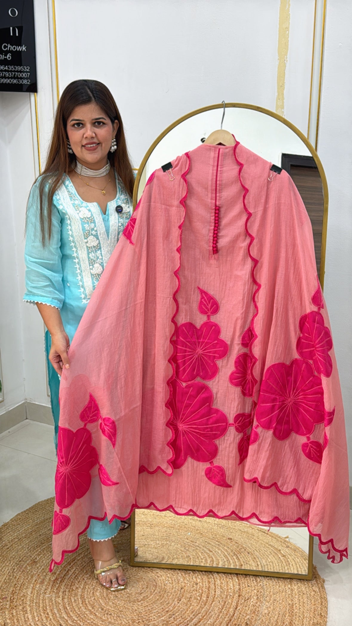 Designer applique pattern all over pure mul cotton material along with mul cotton applique work dupatta GF509