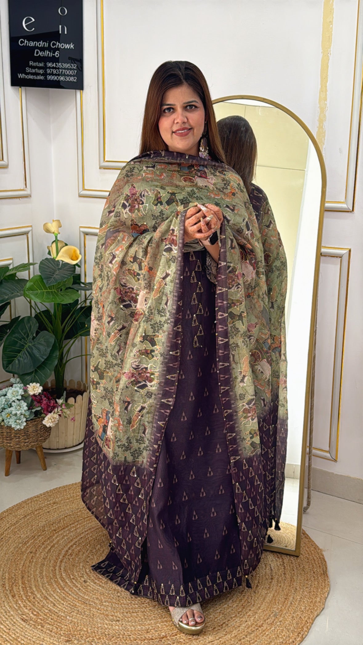 Designer Silk Chanderi Suit with Printed Katha Work Dupatta GF 425