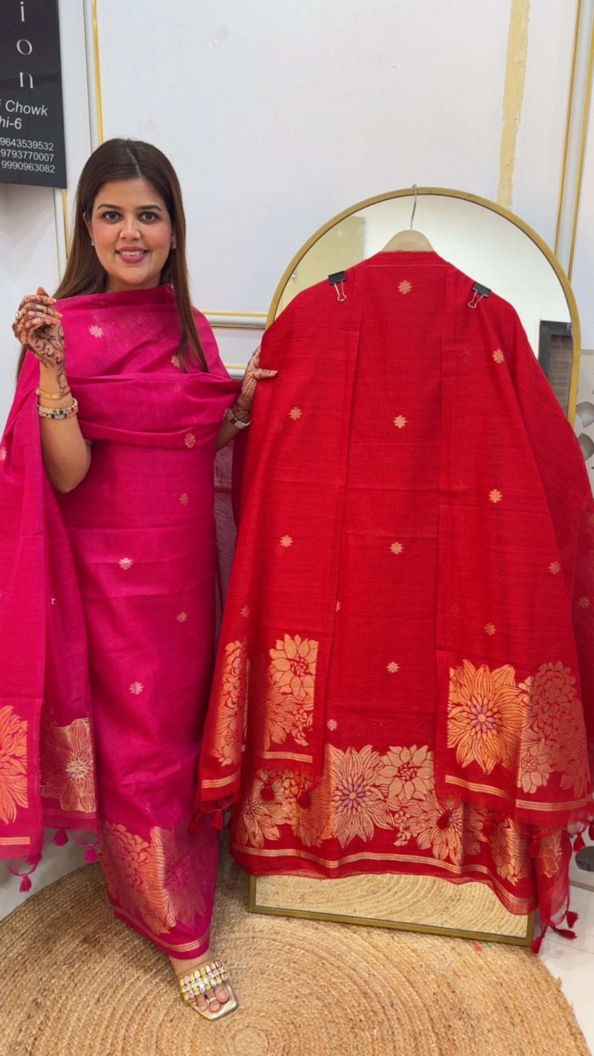 Best seller premium pure Moonga silk jamdhani golden weaved suit mater with pure gold weaved jamdhani with full length viscose dupatta GF 747