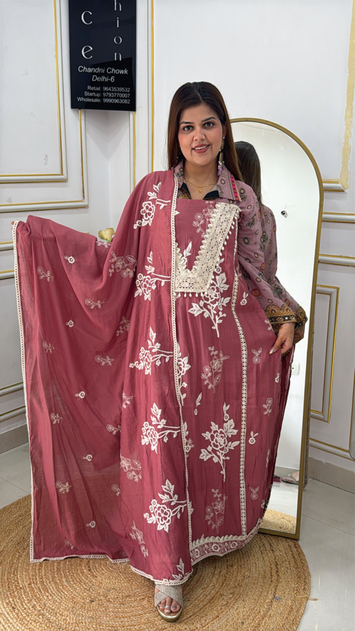 Latest Karachi Embroidery Pure Mul Cotton Suit with Shell Neck Detailing GF 430