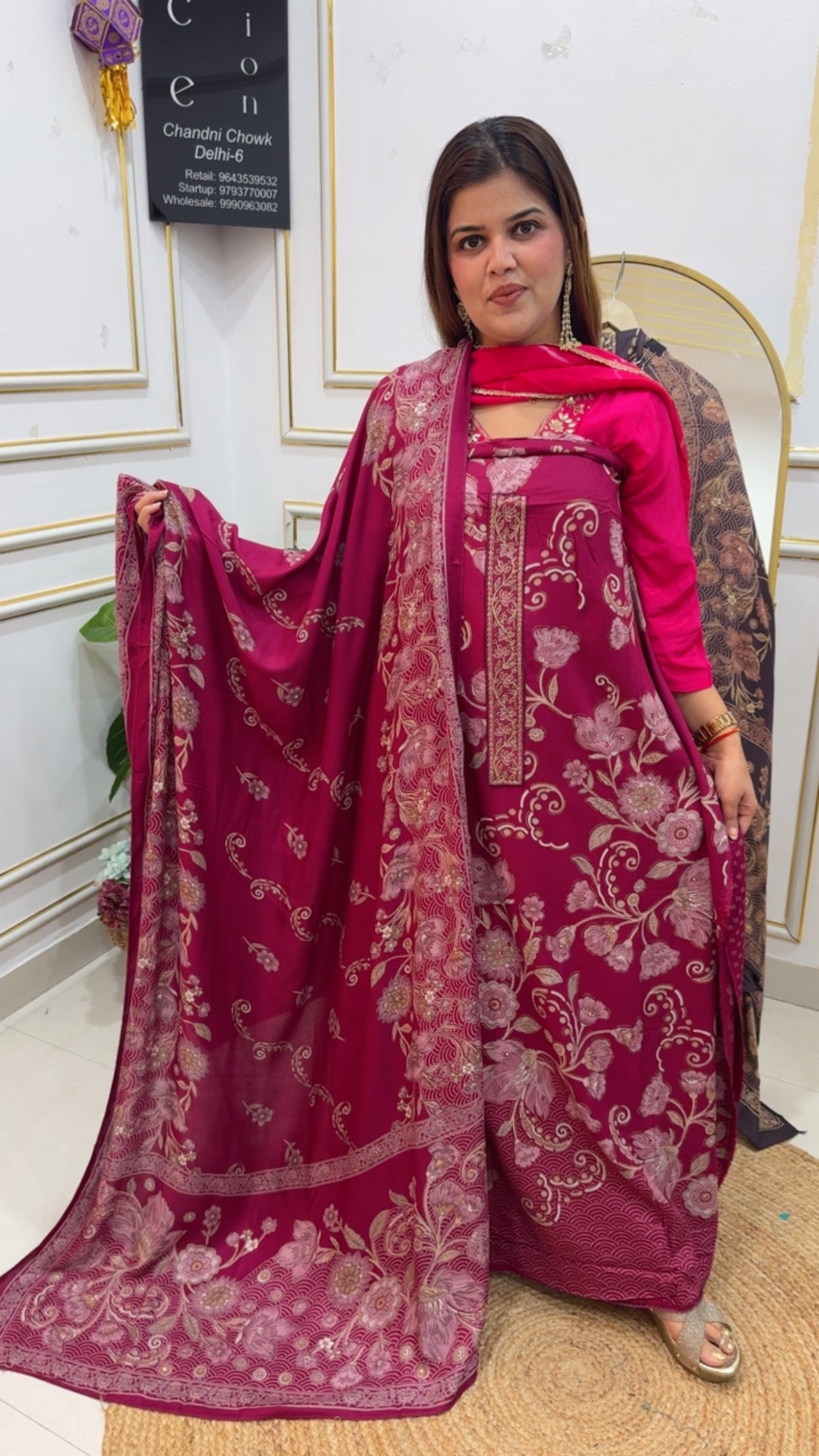 Premium pure Royal pashmina digital printer peeta work suit material with all over printed full pashmina shawls and pashmina bottom GF802