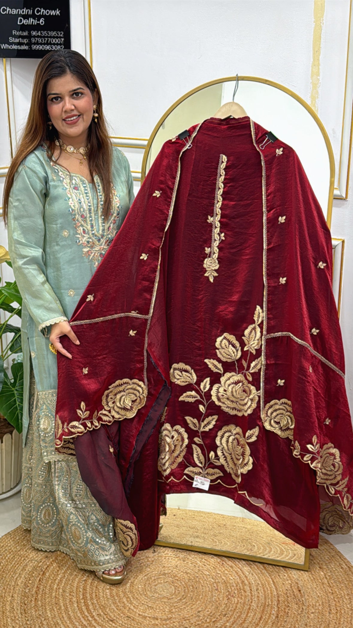 Karwa Chauth special designer pure crepe material suit material with all over golden applique work GF562