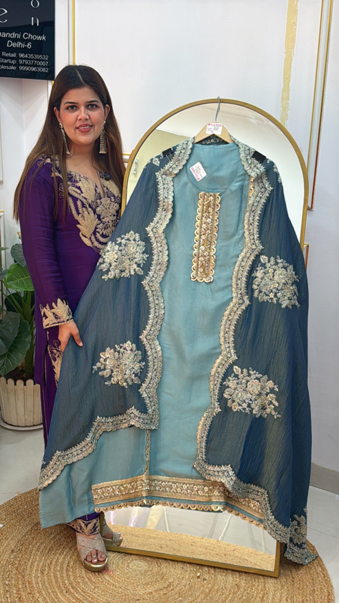 Designer Pure Crushed Shimmer Silk Suit Material with Heavy Crushed Silk Dupatta GF 454