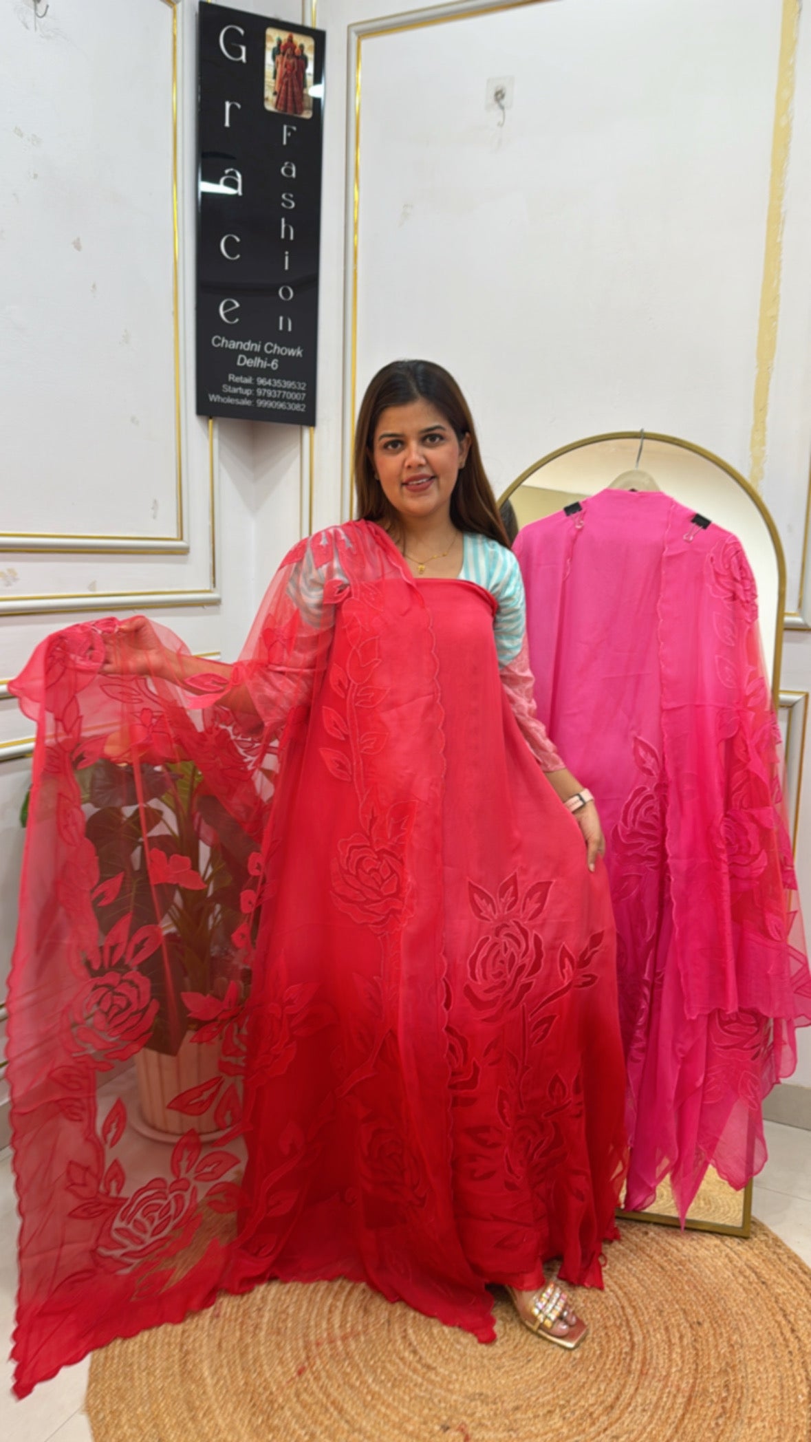 Exhibition style designer applique work pure organza silk suit along with full designer applique dupatta GF 603