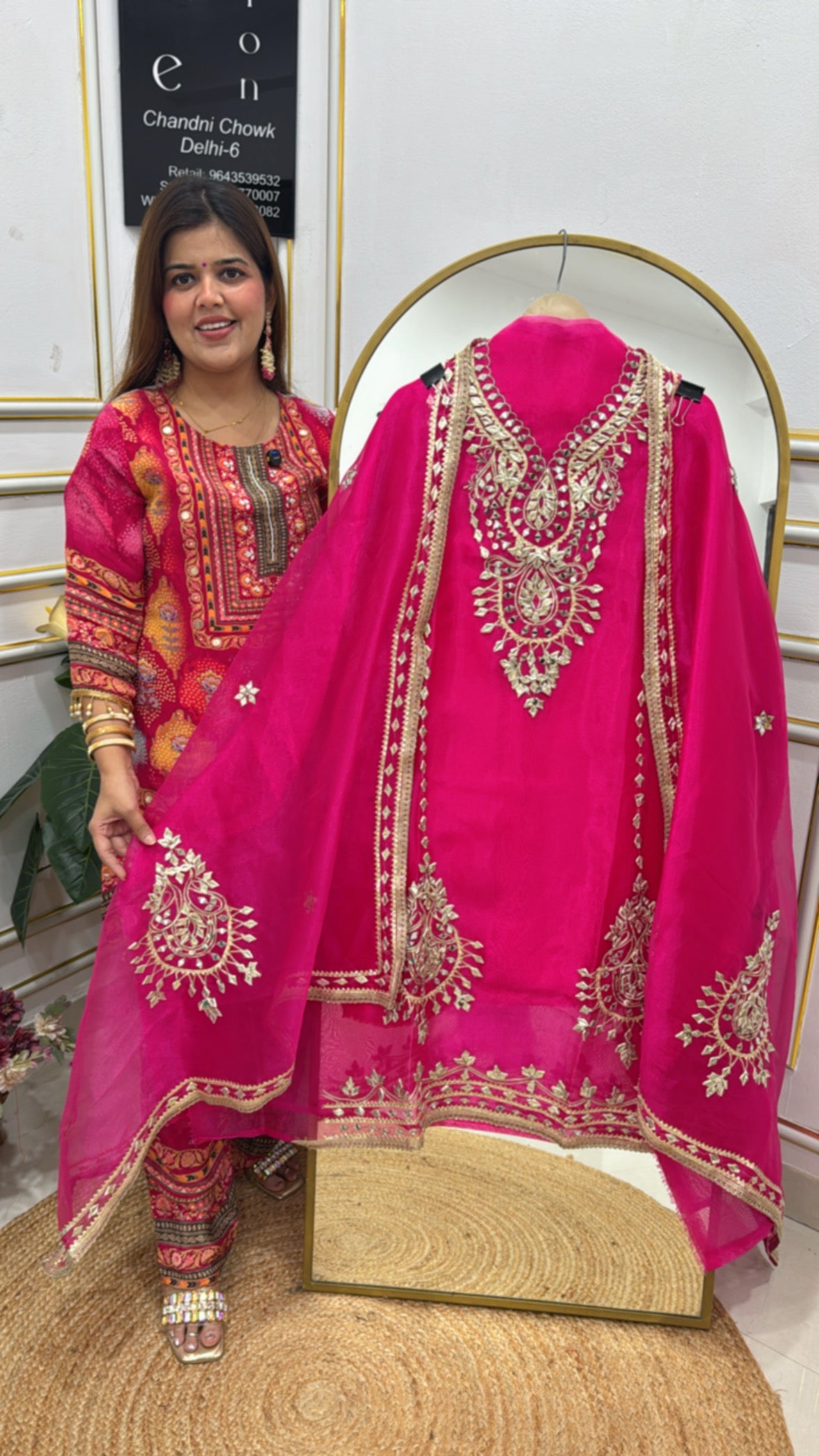 Huge demanded gota work soft tissue shimmer silk suit material with beautiful gota motive all over shirt and dupatta GF631