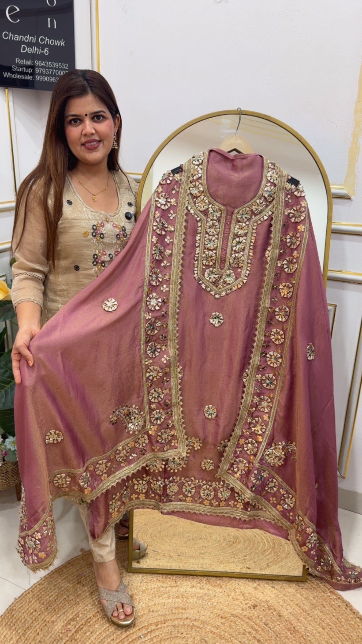 Wedding special partywear full Gota work pure shimmer silk suit material with full length Chanderi heavy full Gota work duaptta GF767