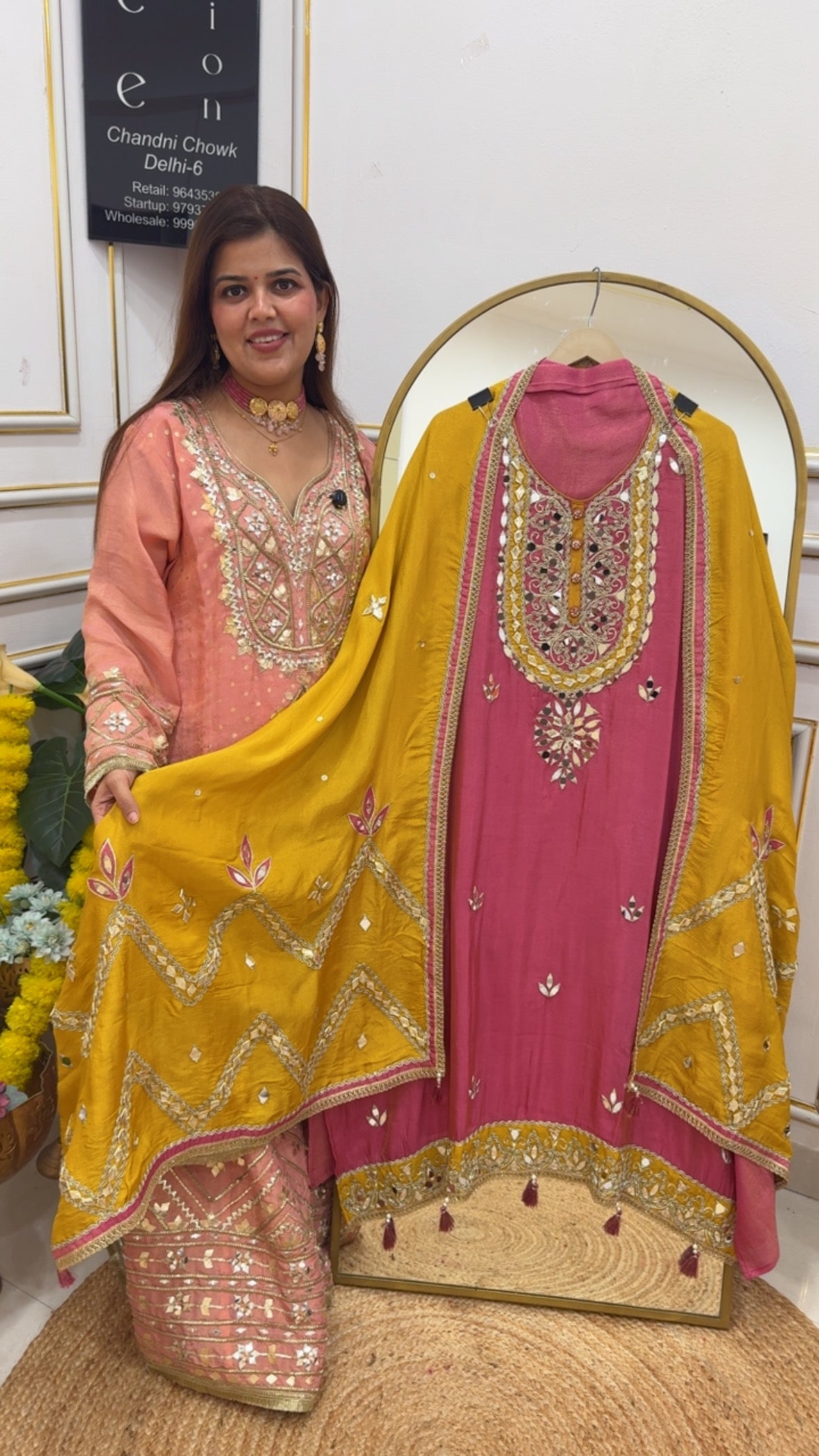 Elegant and rich pure gota patti suit with full work over neck along with full length gota work dupatta GF687