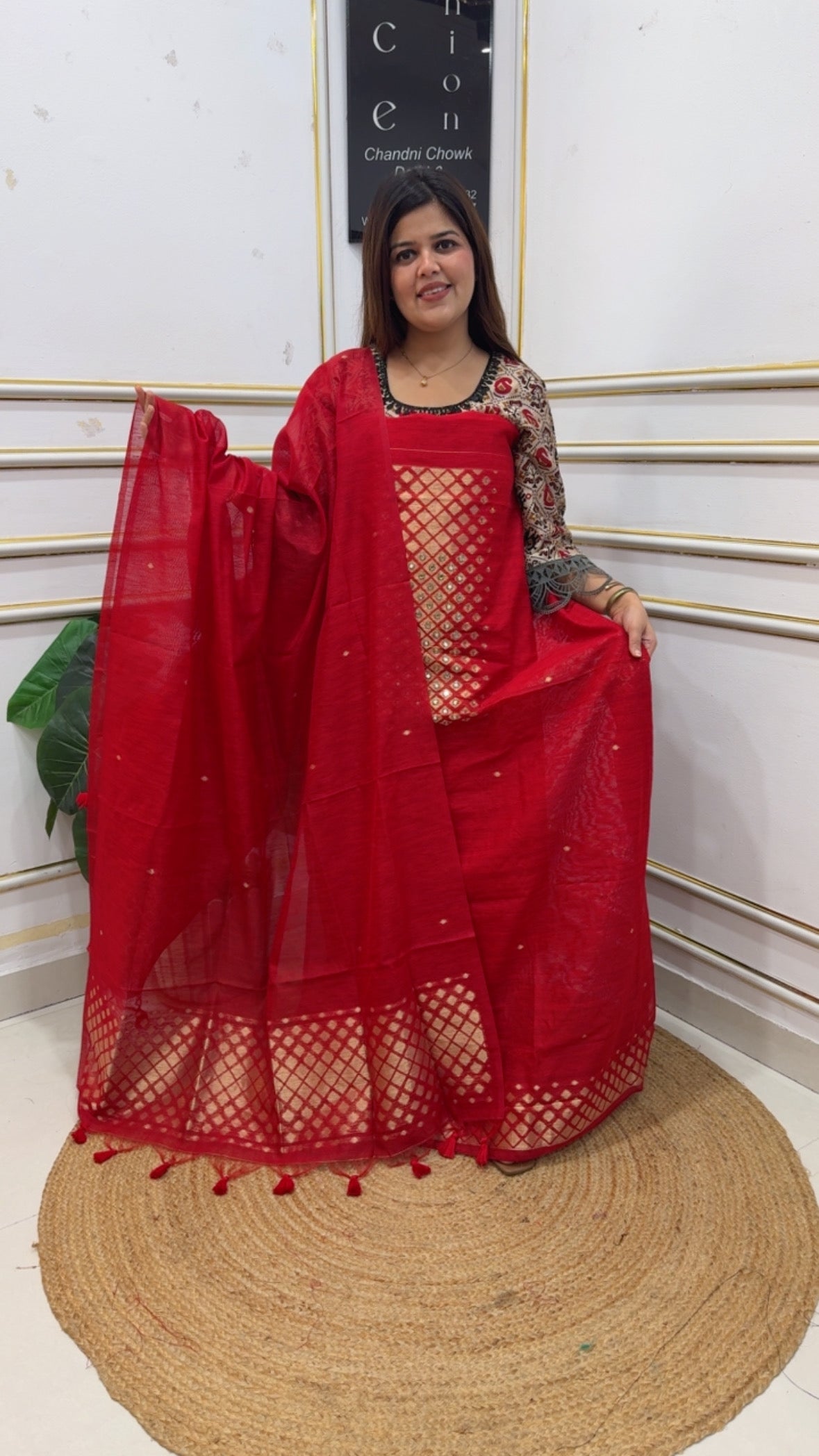 Viral and huge demanded best seller gold weaved handwork engraved pure Moonga silk pure Jamdani suit material along with golden weaved dupatta gf1196