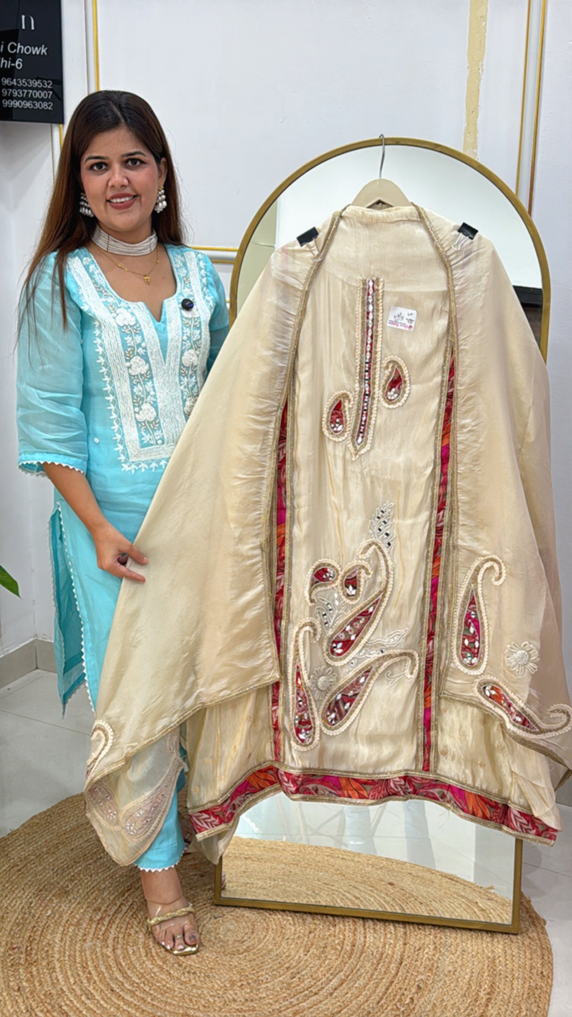 Everyone's favorite golden ivory with full boho embroidery work all over shimmer silk material along designer shimmer silk dupatta GF510