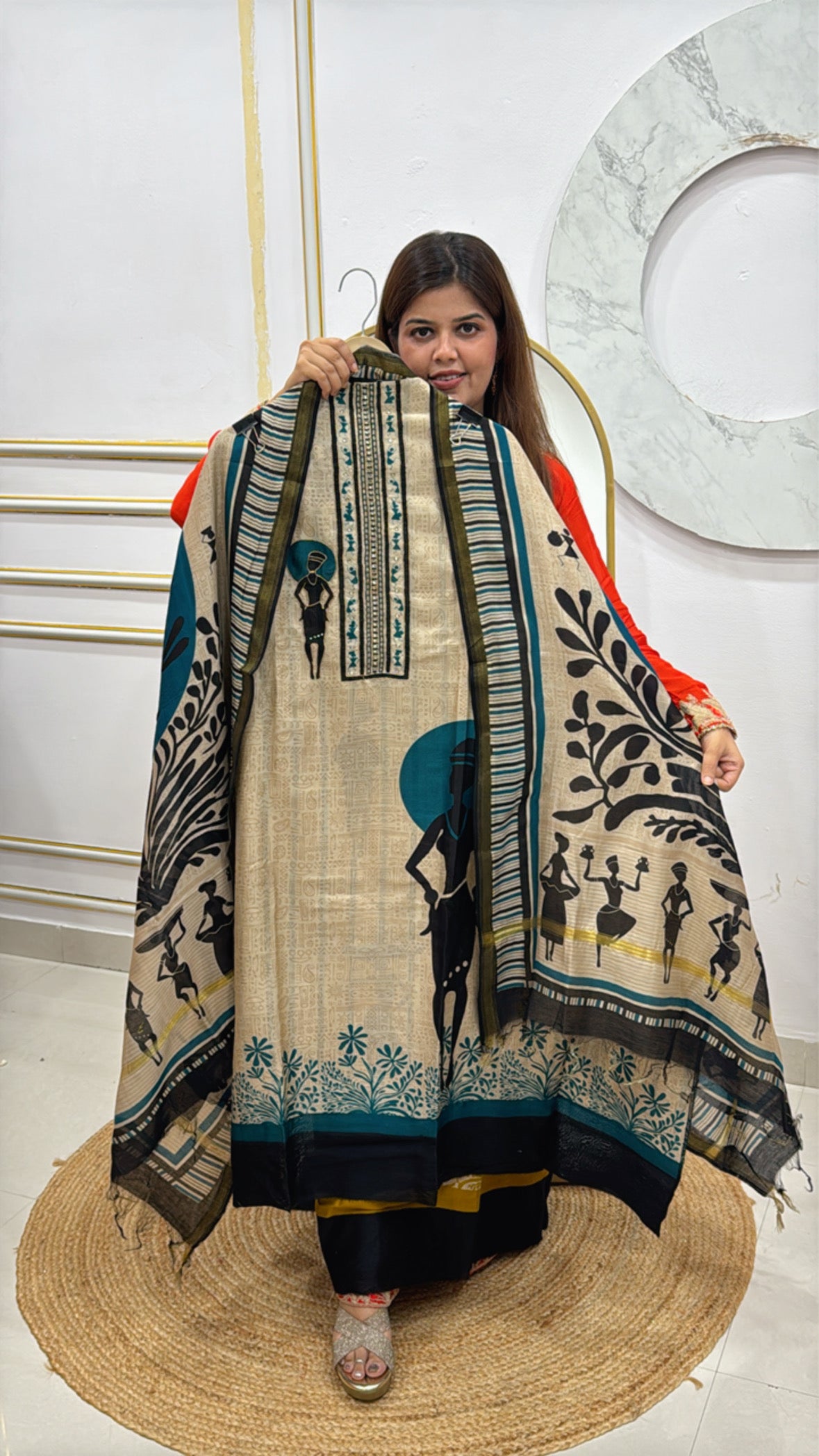 Premium 60gm pure mul chanderi kalamkari printed suit material with mul chanderi printed dupatta GF500