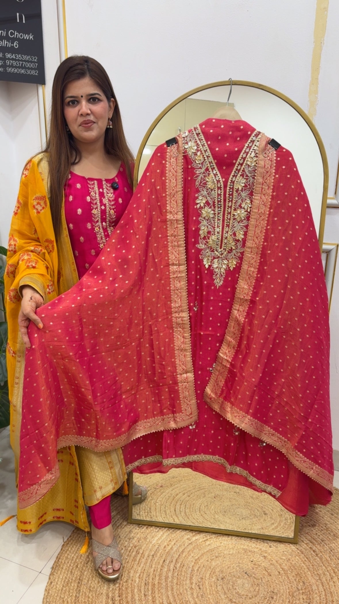 Wedding and partywear special gota patti premium neck detailing with viscose organza full weaved shirt suit material and dupatta GF 753