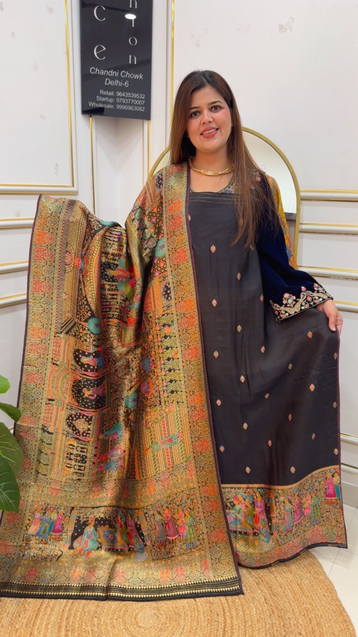 Antique and royal raw Russian silk full gold weaved Mughal print inspired suit material GF880