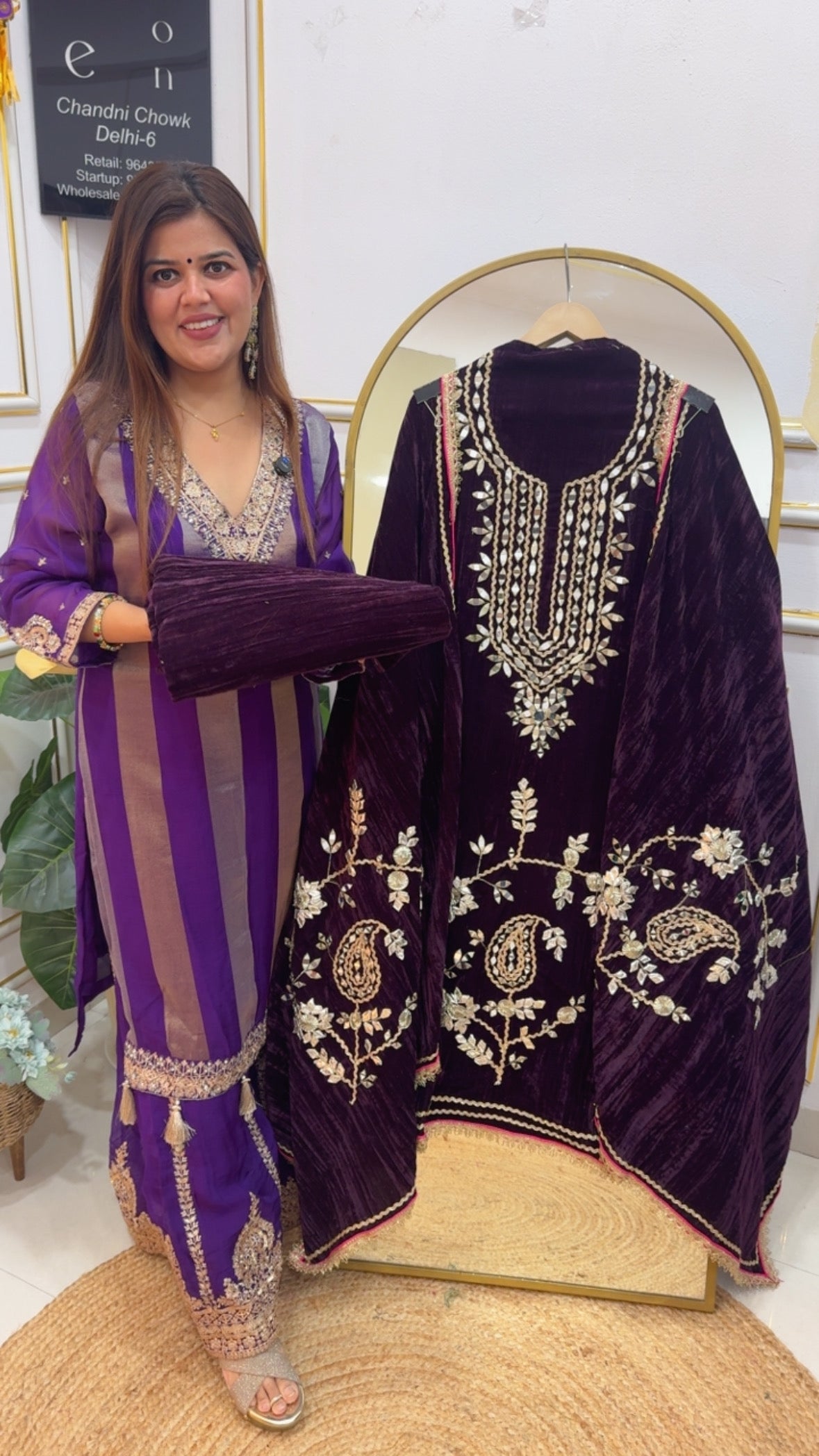 Pure velvet partywear special premium handwork detailing heavy partywear suit material with handwork full length dupatta along with pure velvet bottom GF762