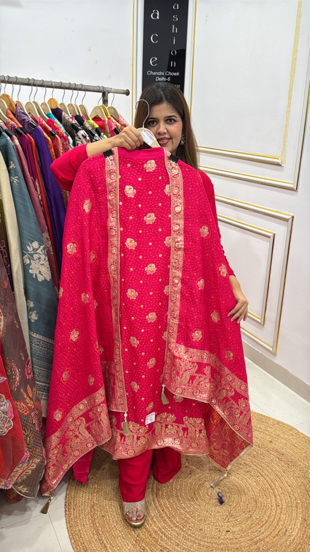 Karwa Chauth Special Pure Raw Silk Golden Weaved Suit Material with Dupatta GF 524