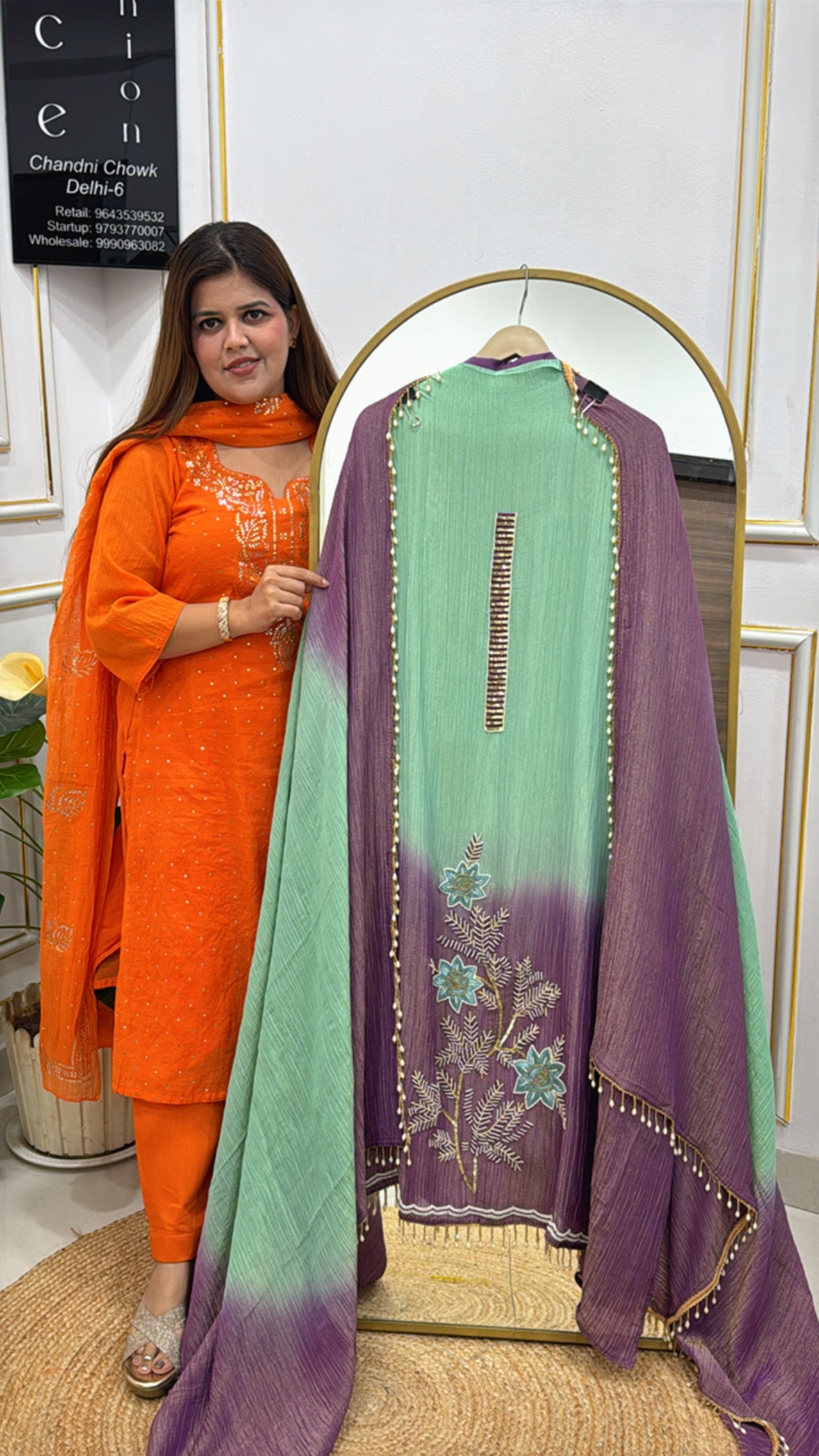 Premium Crushed Suit Material with Handwork &amp; Ombre Finish GF 341