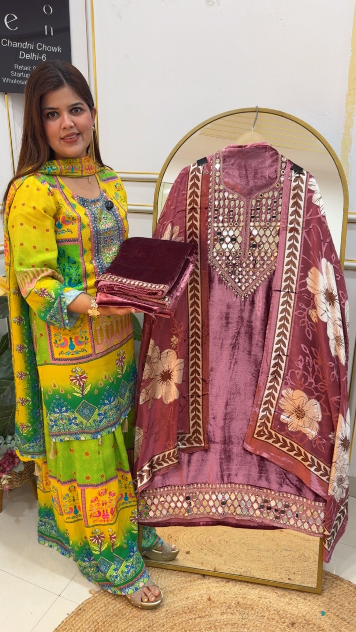 Mirror work special designer Partywear velvet suit material along with unique digital printed Brasso dupatta and pure mirror work bottom price GF798