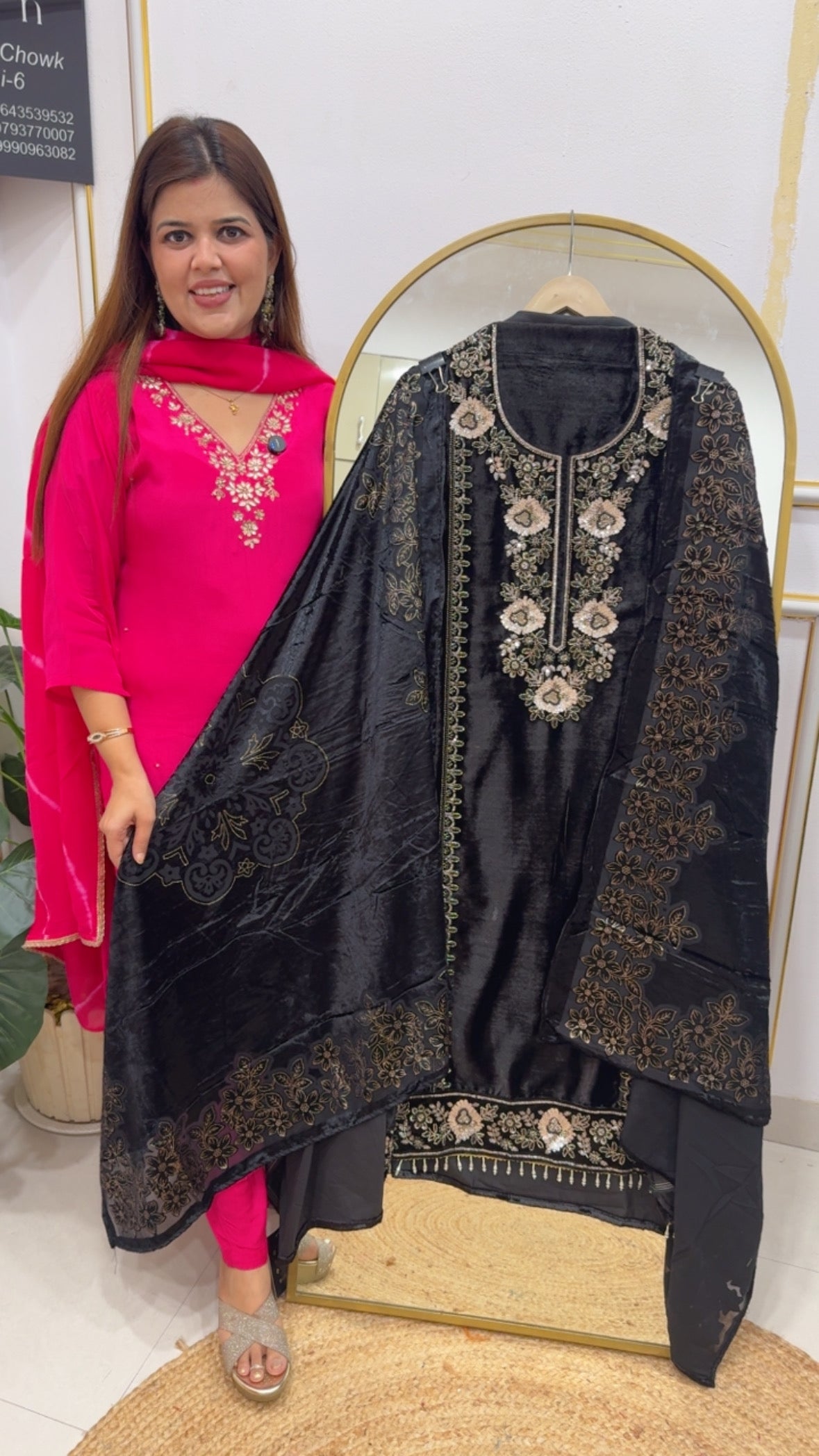 Royal and Designer pure velvet partywear handwork pashmina suit materials with royal Brasso velvet dupatta with premium handwork detailing neck with premium velvet bottom GF790