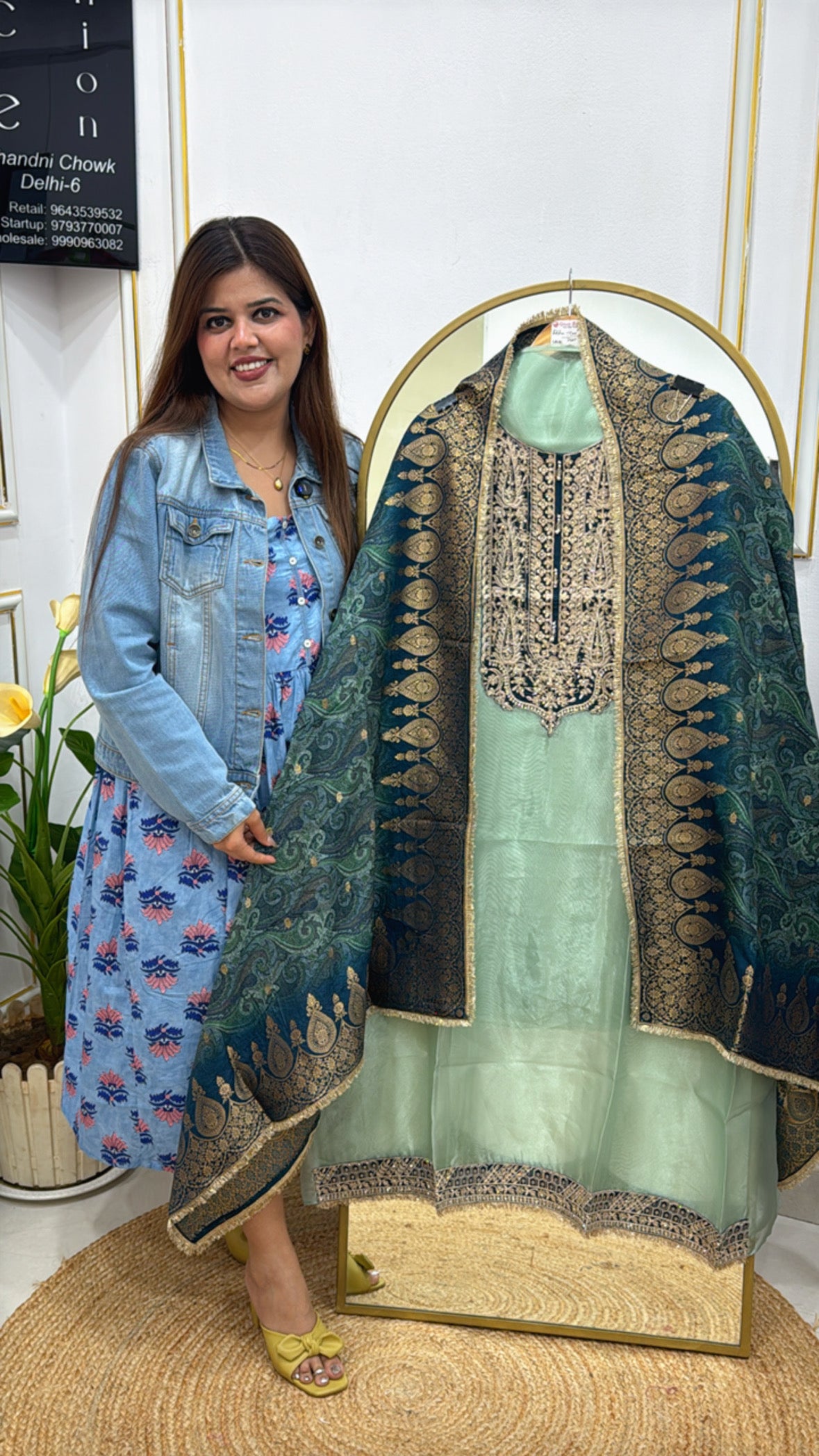 premium glass tissue unstiched suit with fully weaved banarasi dupatta GF 296