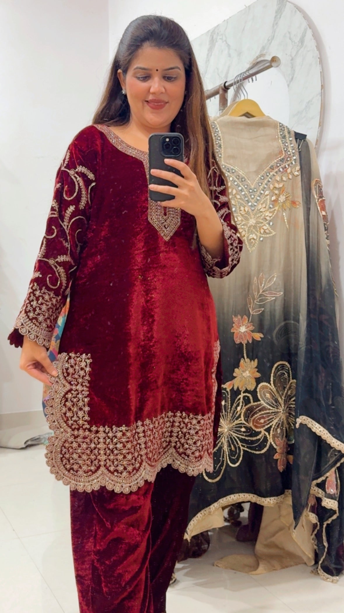 Beautiful Ready To Wear Winter Velvet Coord Set Full embroidery work over sleeves and all over Coordset very pretty and comfortable GF861