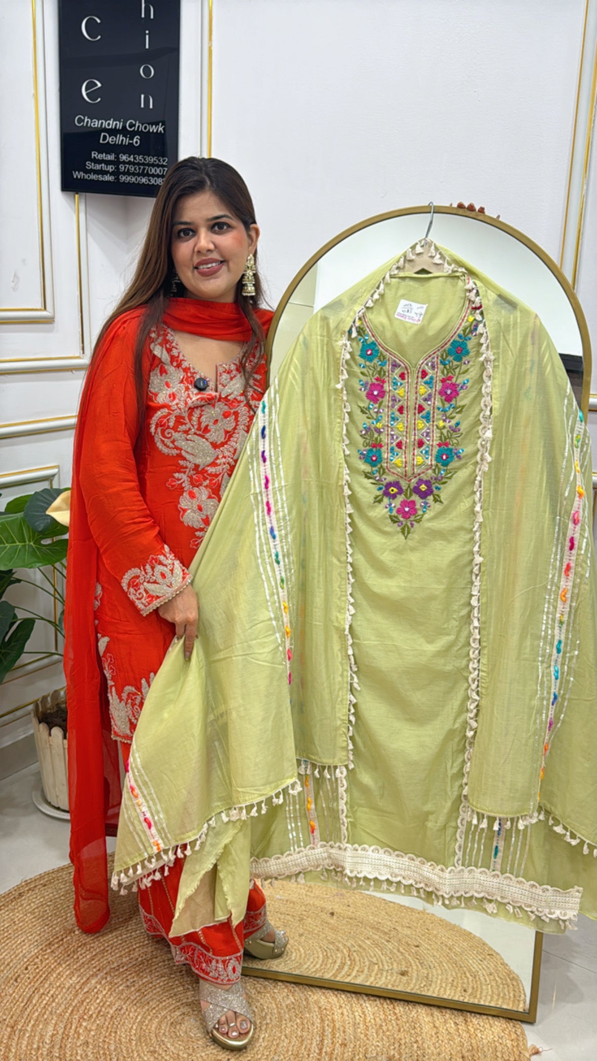 Mul Chanderi Unstitched Suit with Embroidery &amp; Mirror Work GF 281