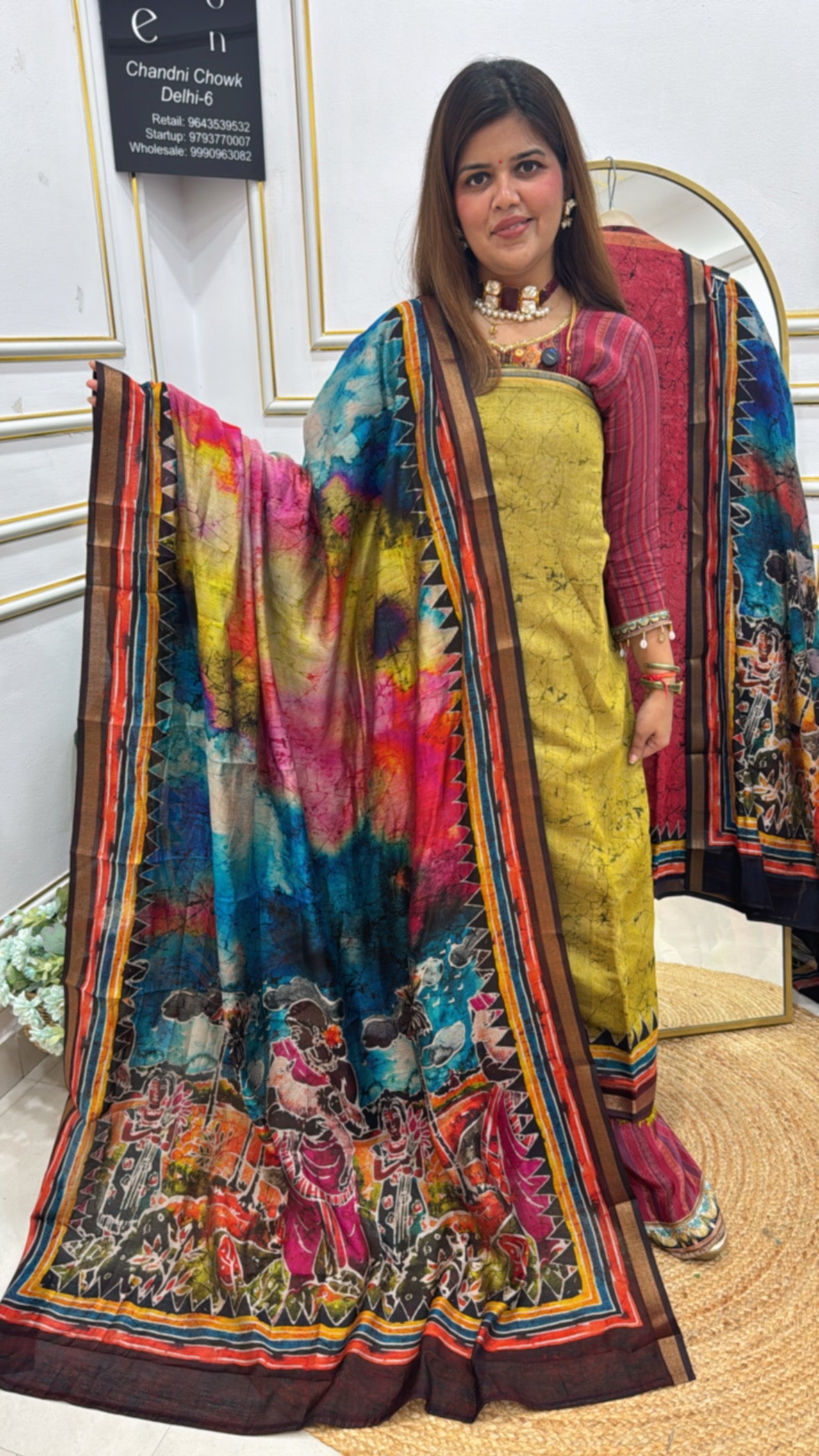 Casual and comfortable pure soft chanderi silk suit material with abstract printed designer dupatta GF628
