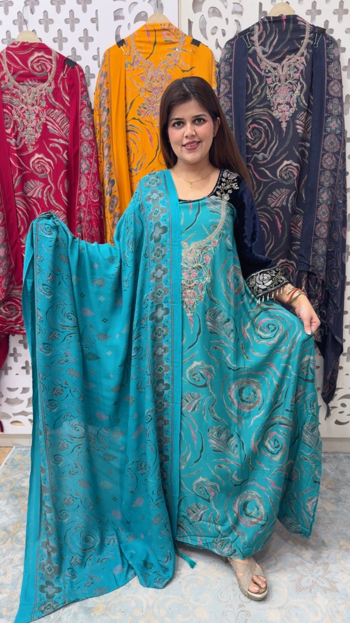 Seasons most best seller printed super soft premium light weight pashmina suit material with pashmina shawls GF819