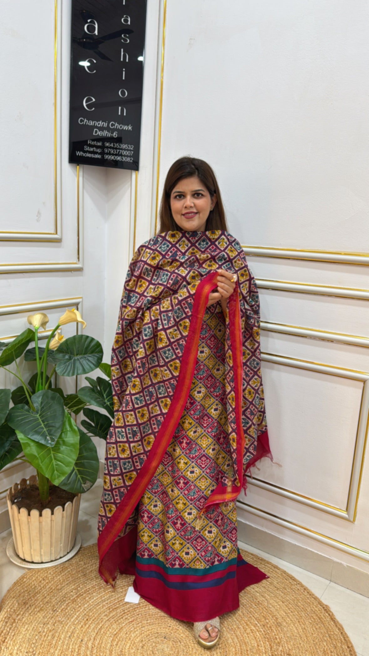 Pure 60gm Mul Chanderi Suit with All-Over Patola Print &amp; Matching Dupatta GF 273