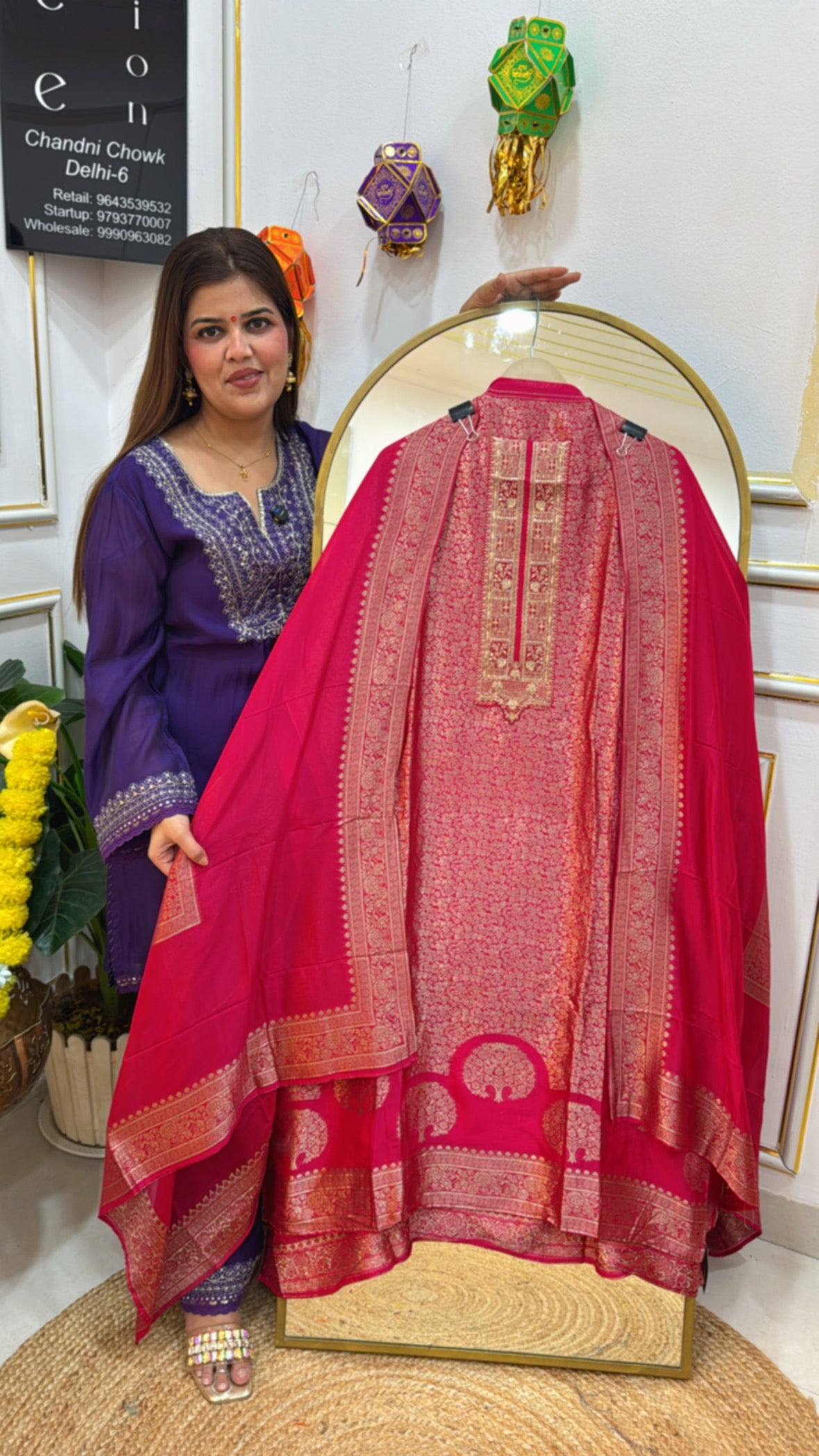 Premium pure bhagalpuri banglori raw silk material full jamdhani weaved suit material with full length banglori silk dupatta GF669